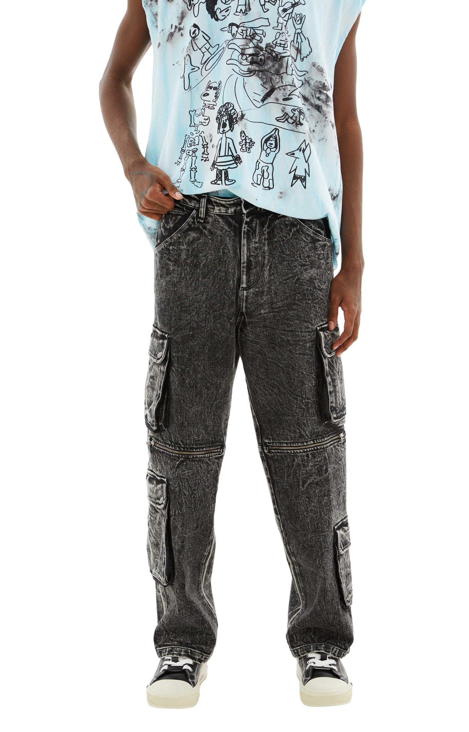 WESTFALL Acid Wash Double Cargo Pants