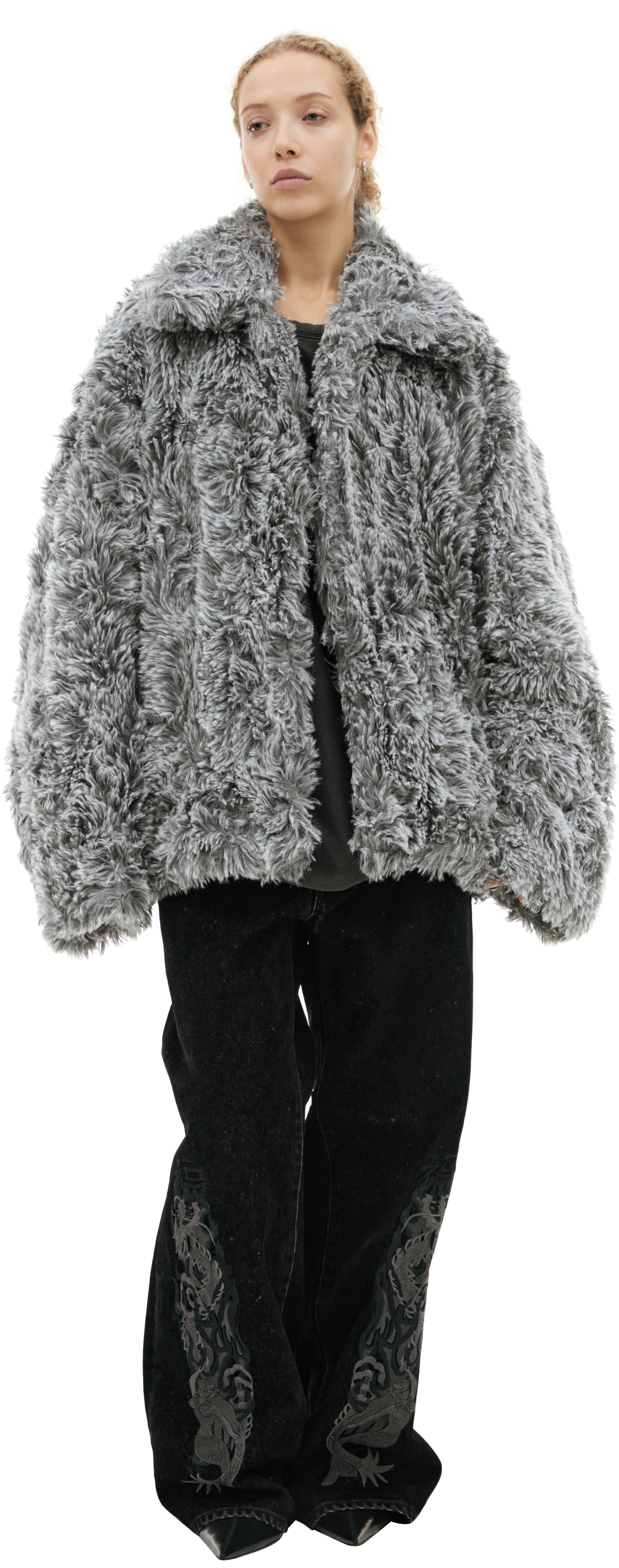 Doublet Куртка-25AW15BL228/GREY плюш, дырка на спине внутри зубы и язык, серая