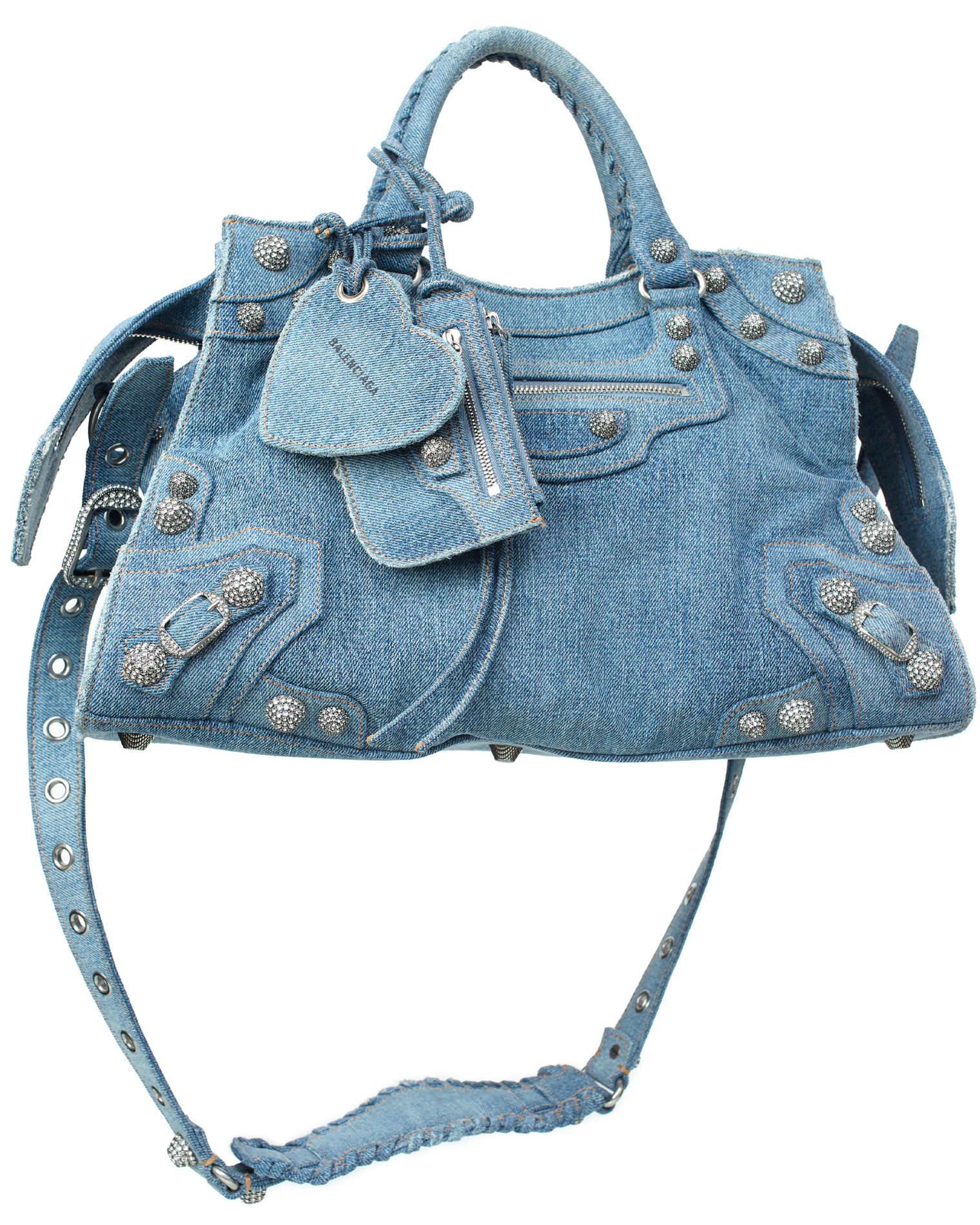 Balenciaga Neo Cagole denim bag with rhinestones