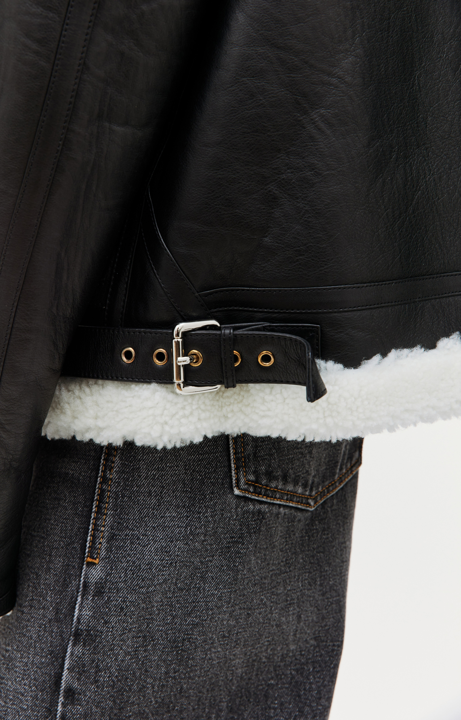 VTMNTS Black buckle shearling jacket