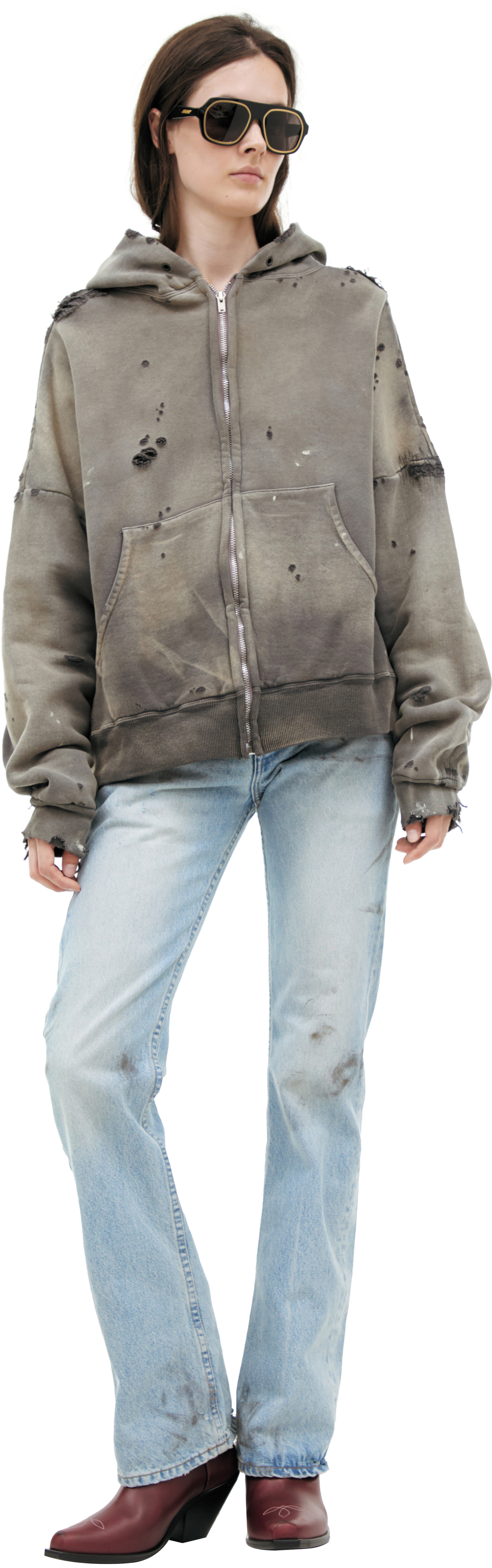 Saint Mxxxxxx Ripped hoodie with zipper