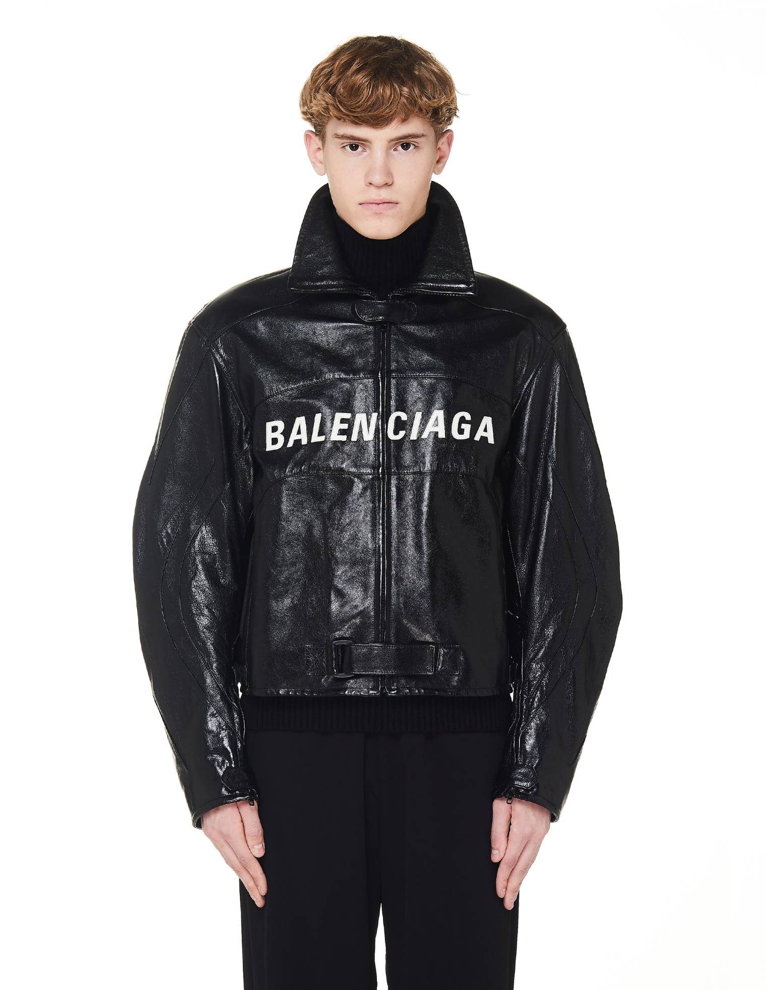 Balenciaga Logo Applique Leather Biker Jacket