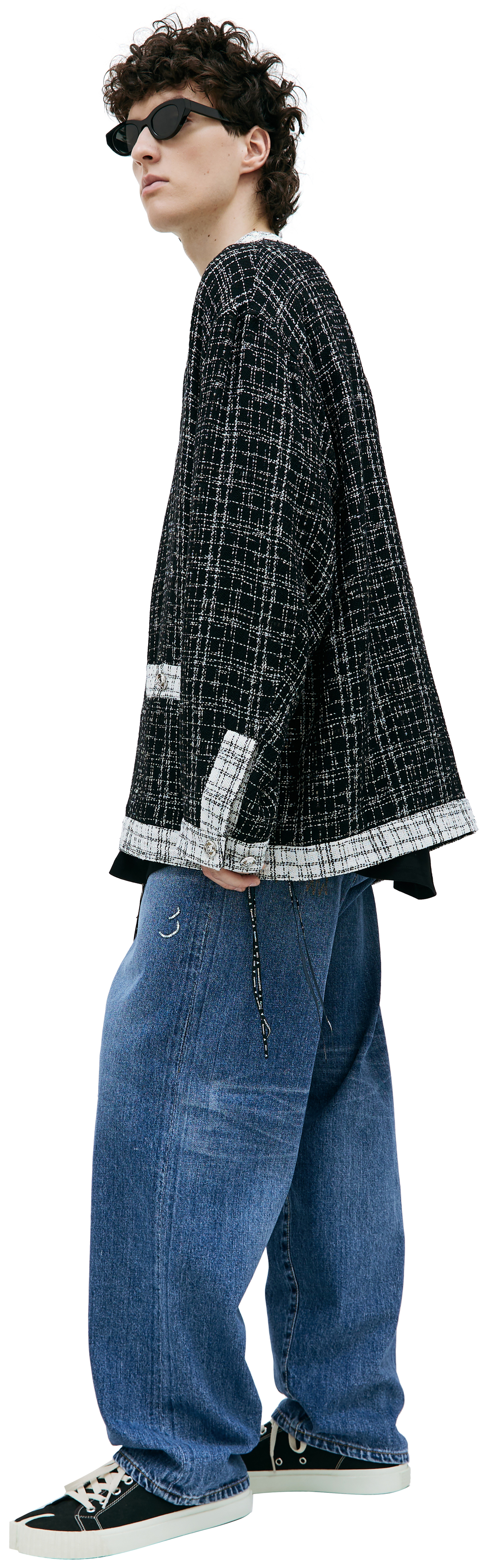 Mastermind WORLD Tweed Y-neck cardigan