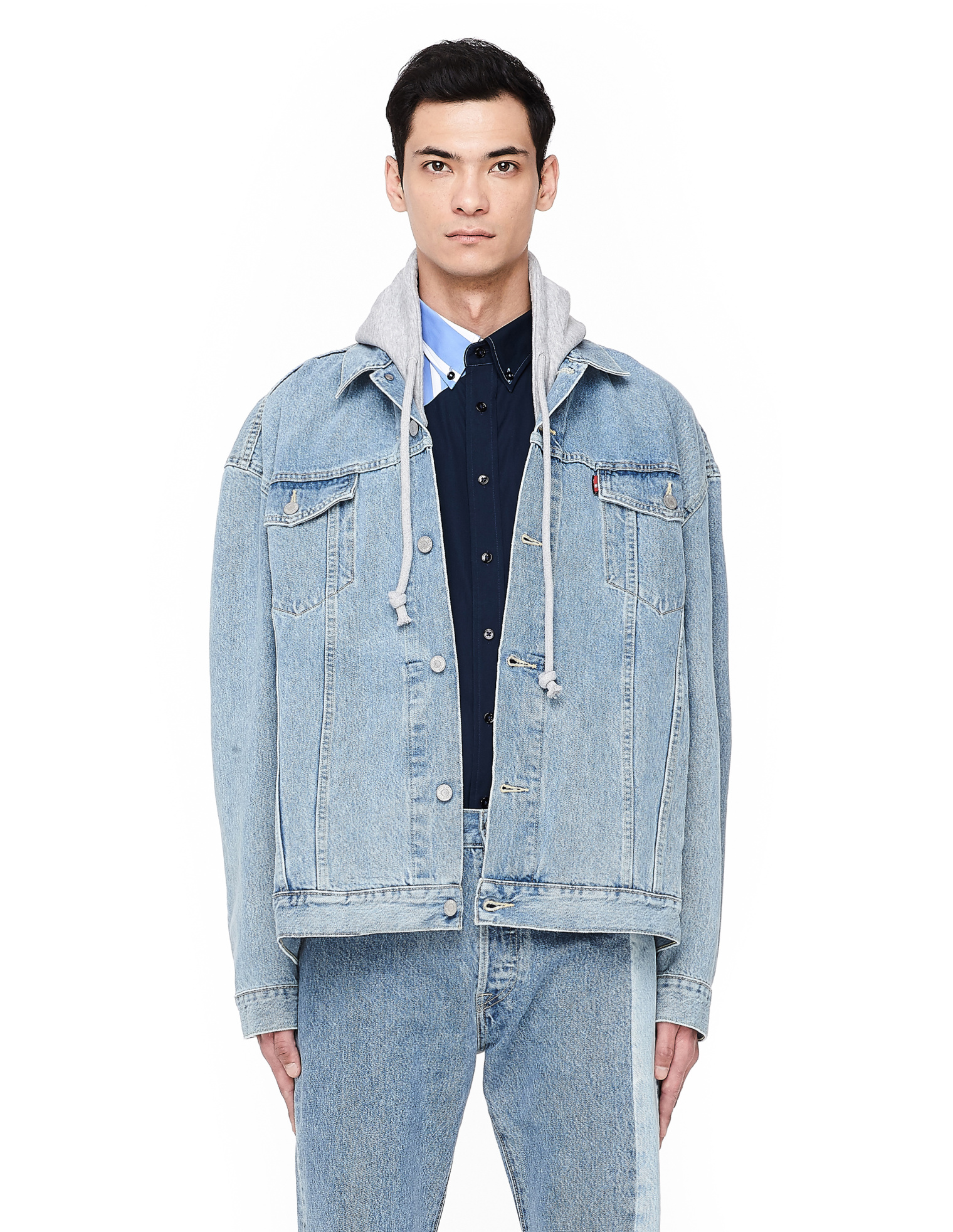 VETEMENTS Men\'s Oversized Hooded Denim Jacket
