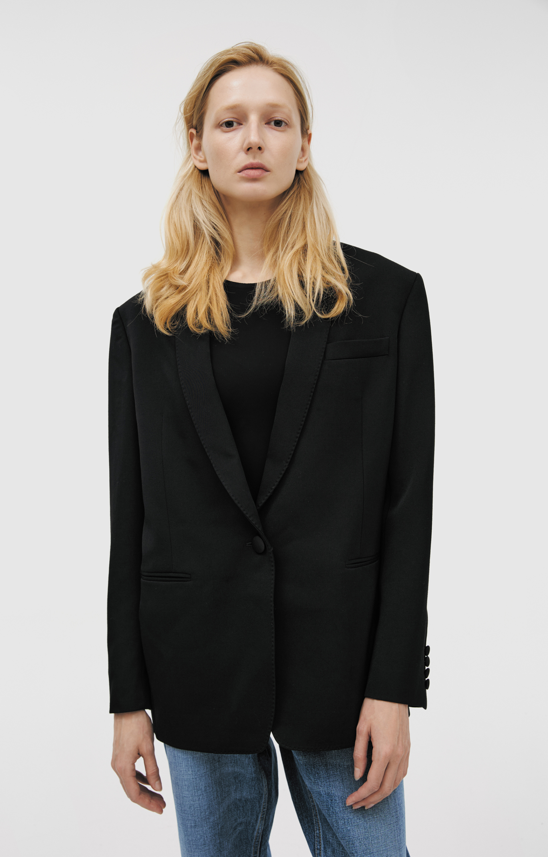 The Row Black blazer with a V-neck