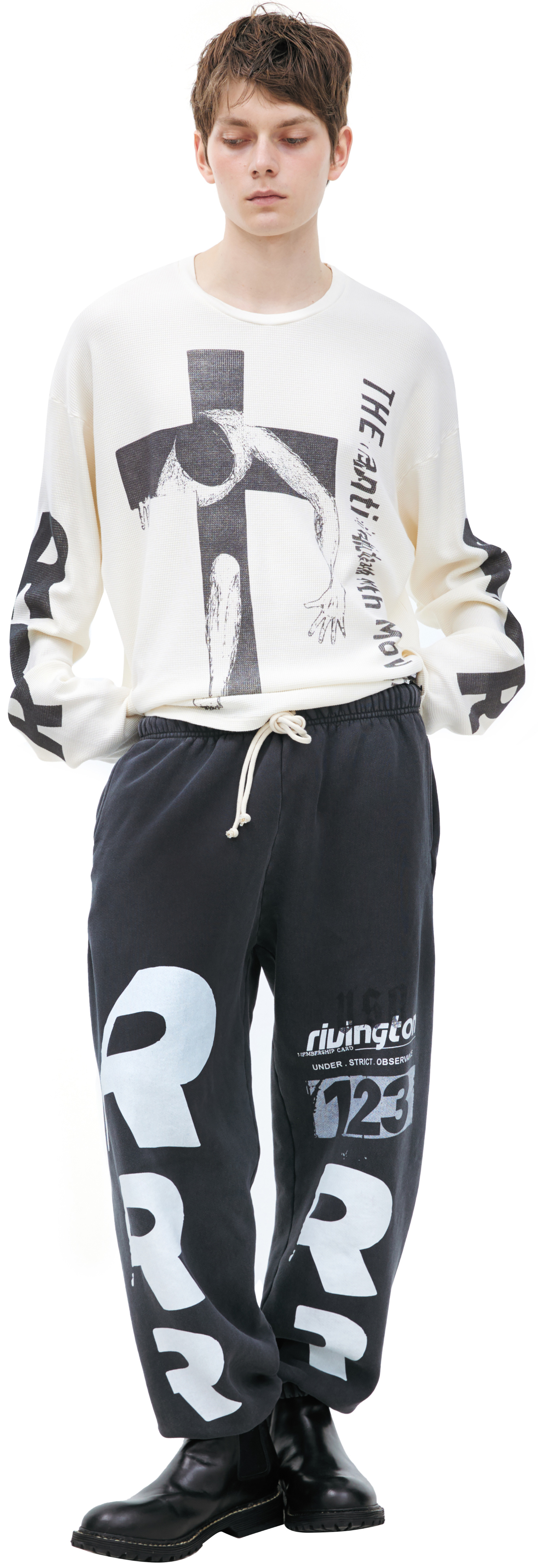 Buy RRR123 men black cotton logo sweatpants for $655 online on