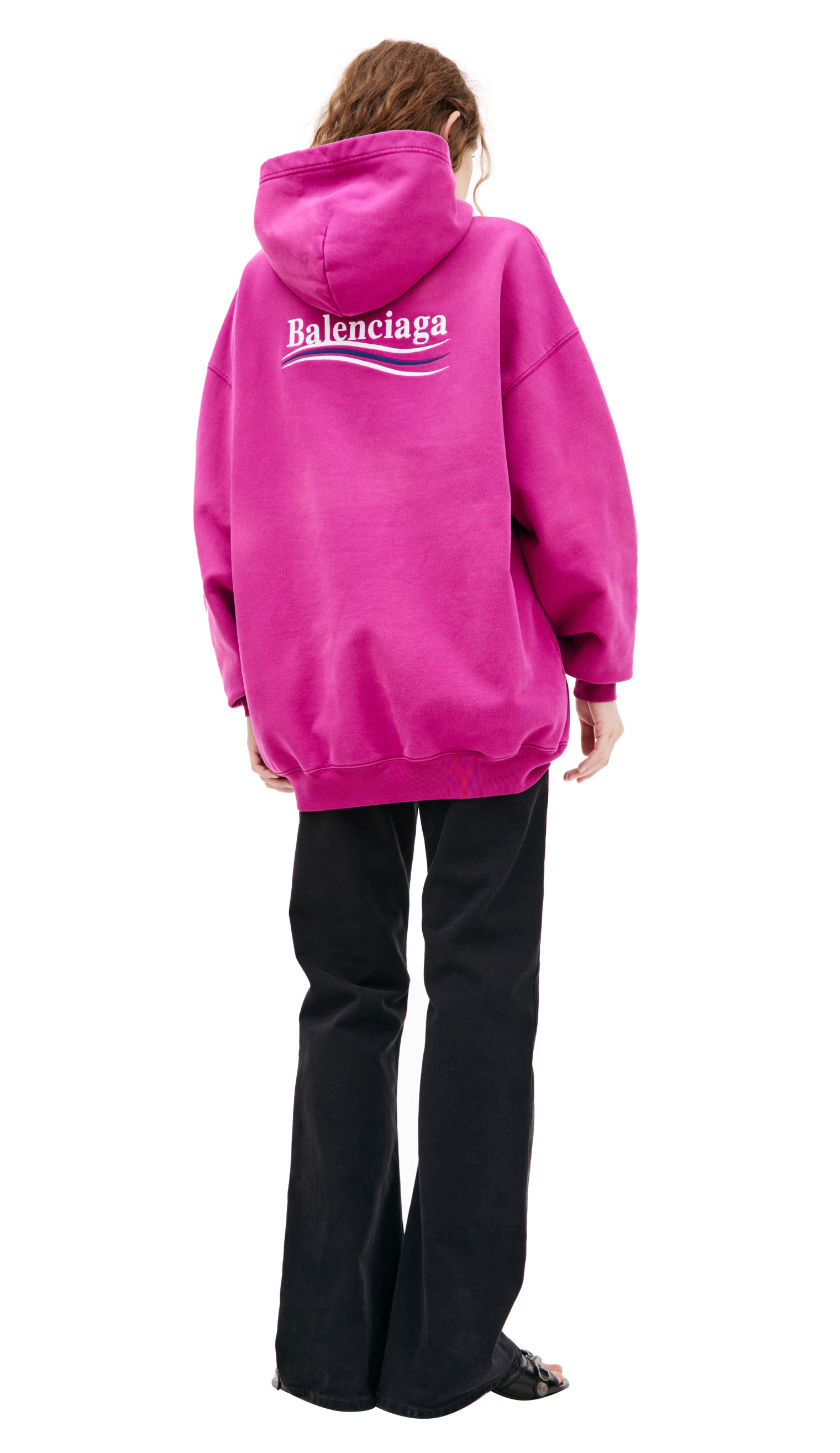 Buy Balenciaga women pink oversize logo hoodie for 1 380 online on SV77 578135 TKVI9 5282