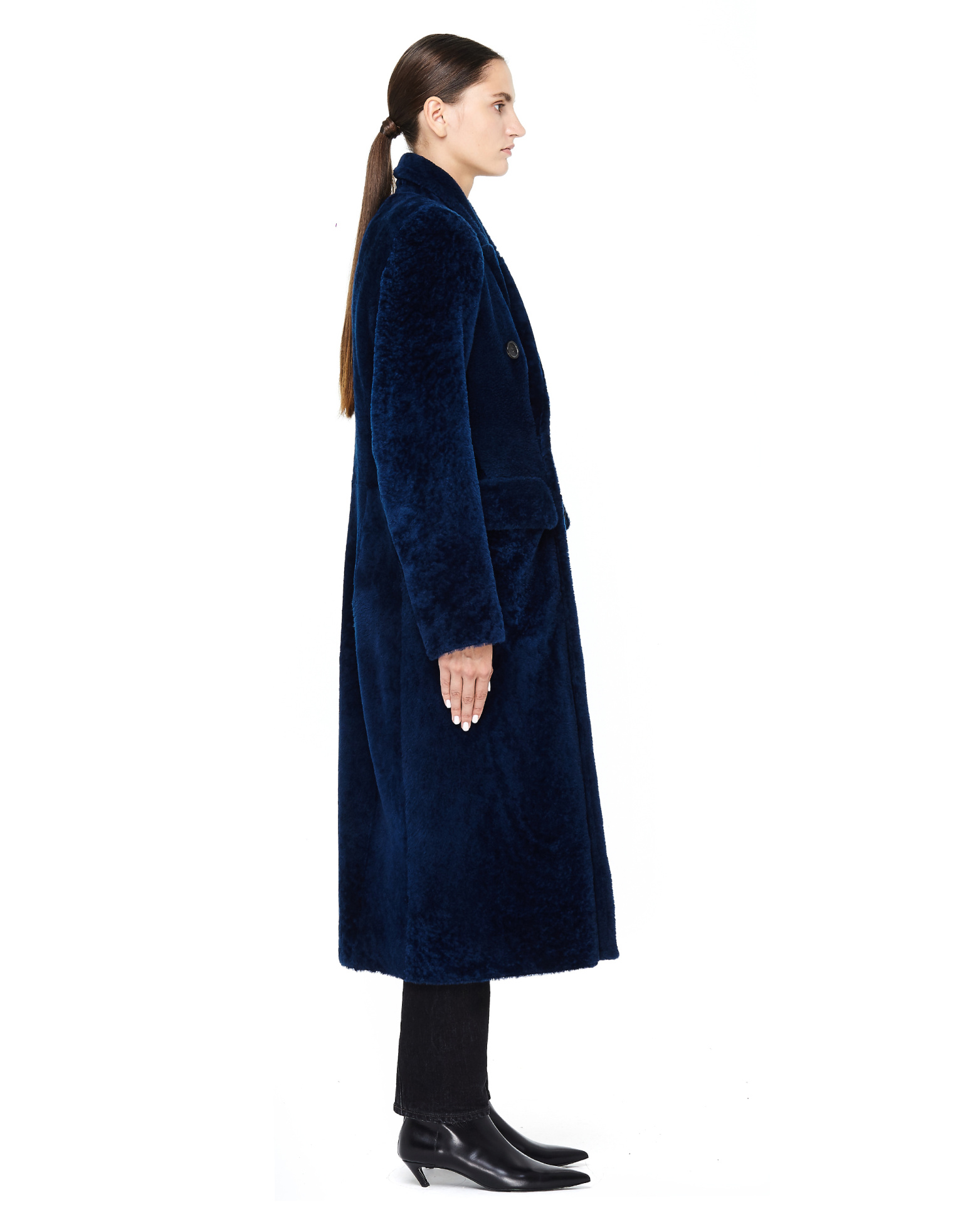 Balenciaga Hourglass Navy Shearling Coat