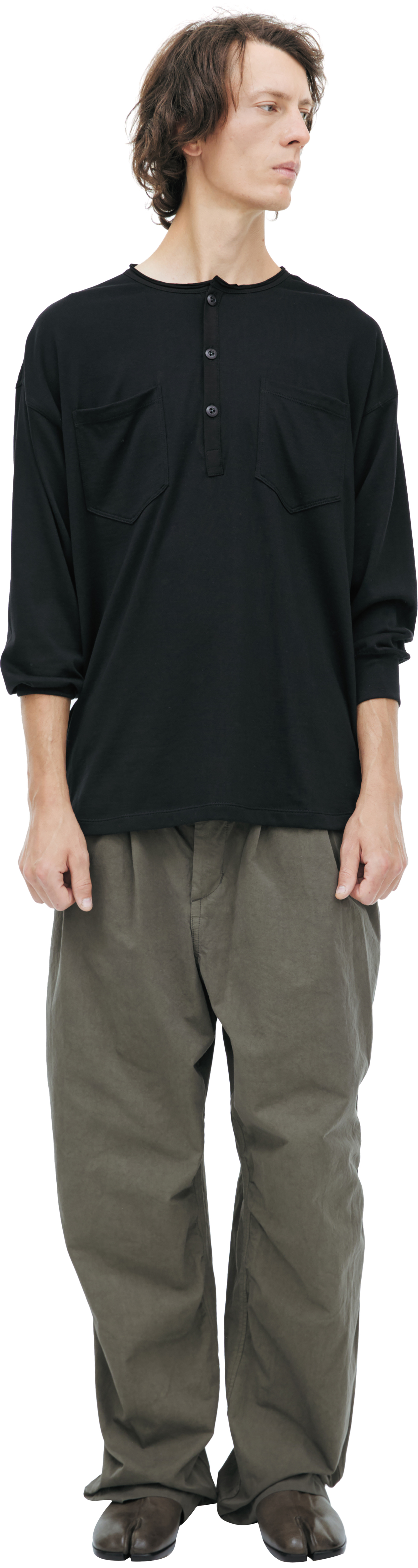 The Viridi-Anne Black longsleeve shirt with a fastener