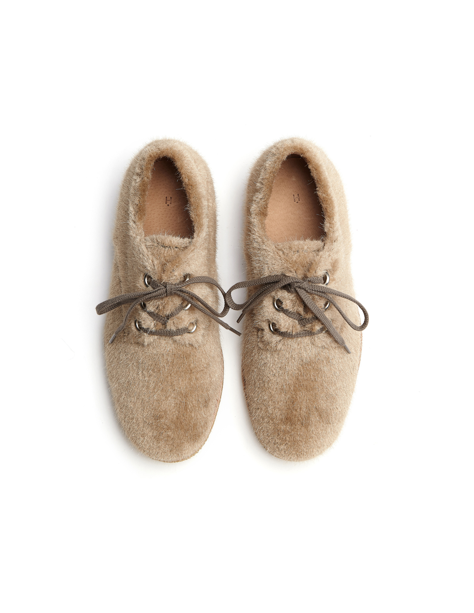 Hender Scheme Beige Faux Fur Blucher Lace Up Shoes