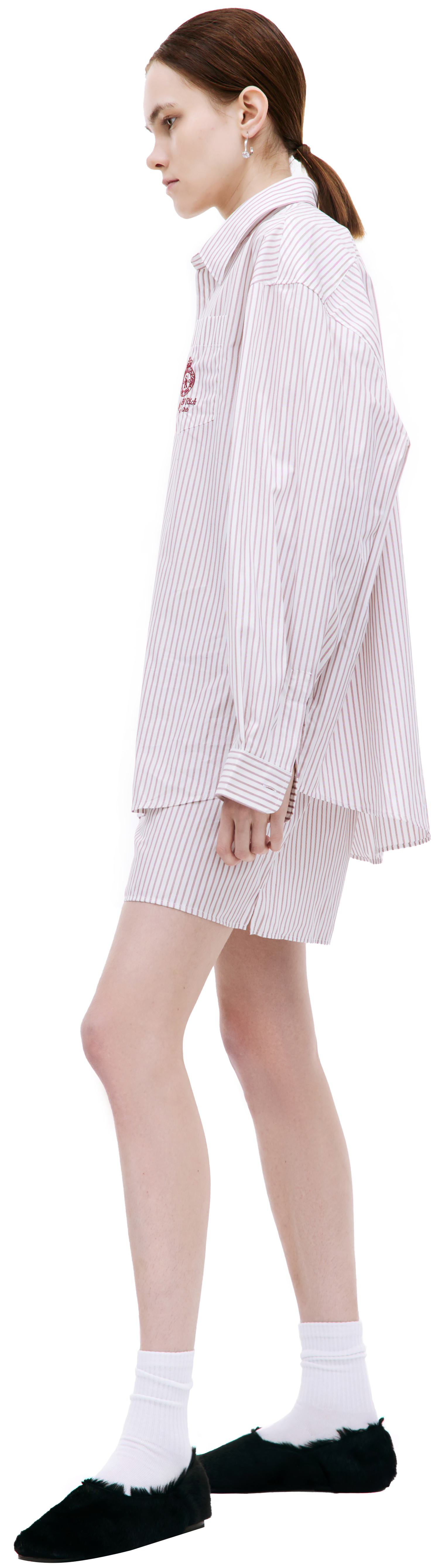 SPORTY & RICH Logo-embroidered striped shirt