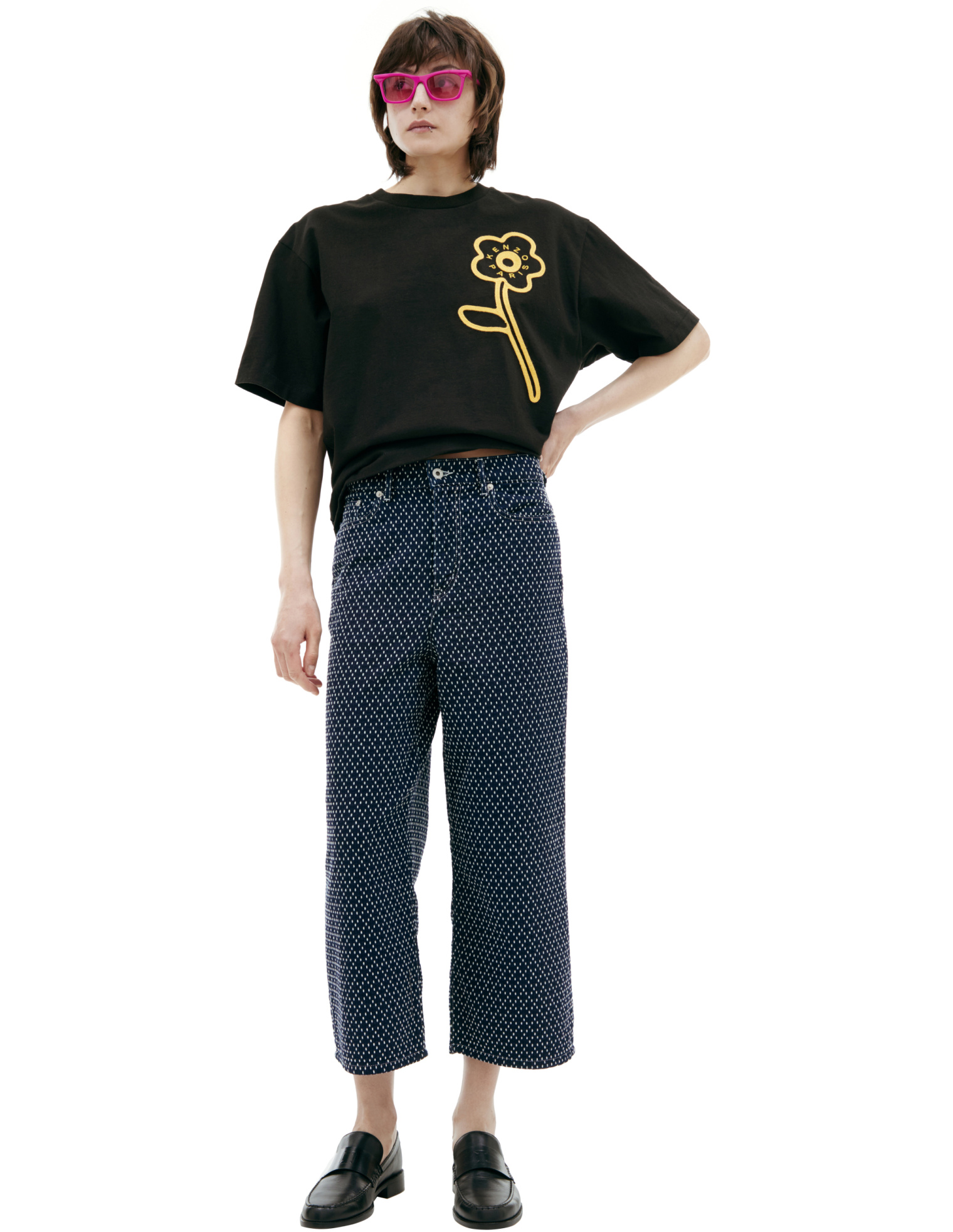 KENZO Брюки-FD62DP2236I1 прошиты белыми нитками, широкие, укороч, синий