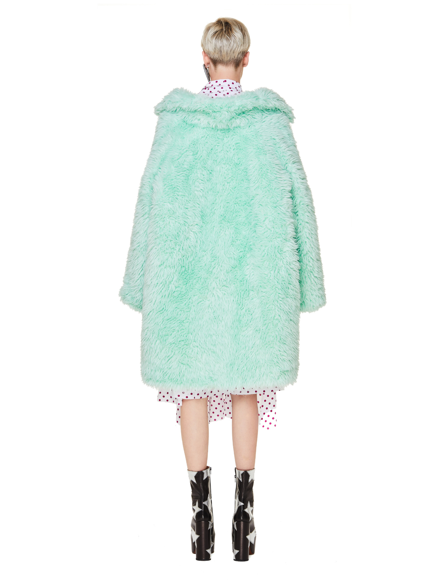 Balenciaga Green Faux Fur Swing Coat