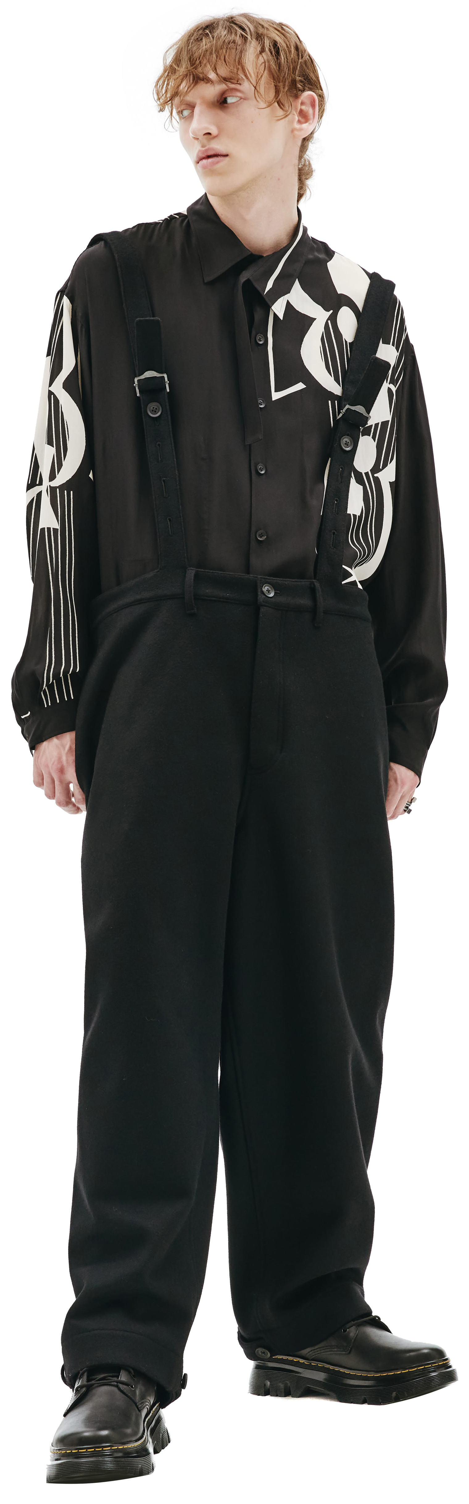 Yohji Yamamoto compressed melton suspender pants