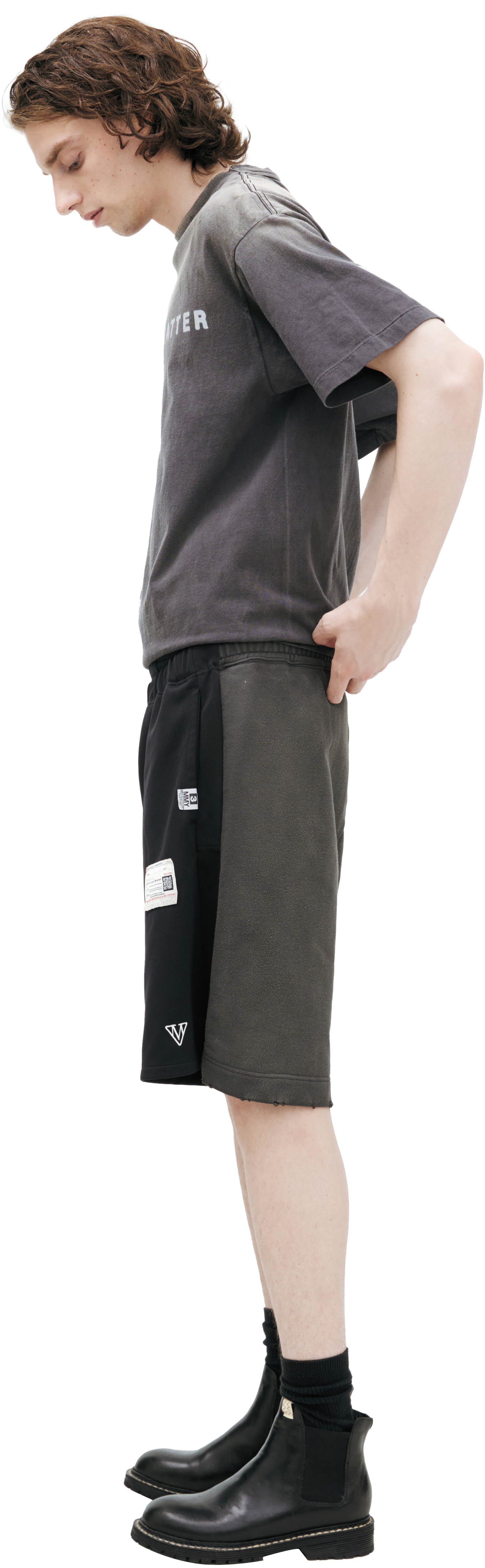 Buy Maison Mihara Yasuhiro men black cotton mix shorts for $500