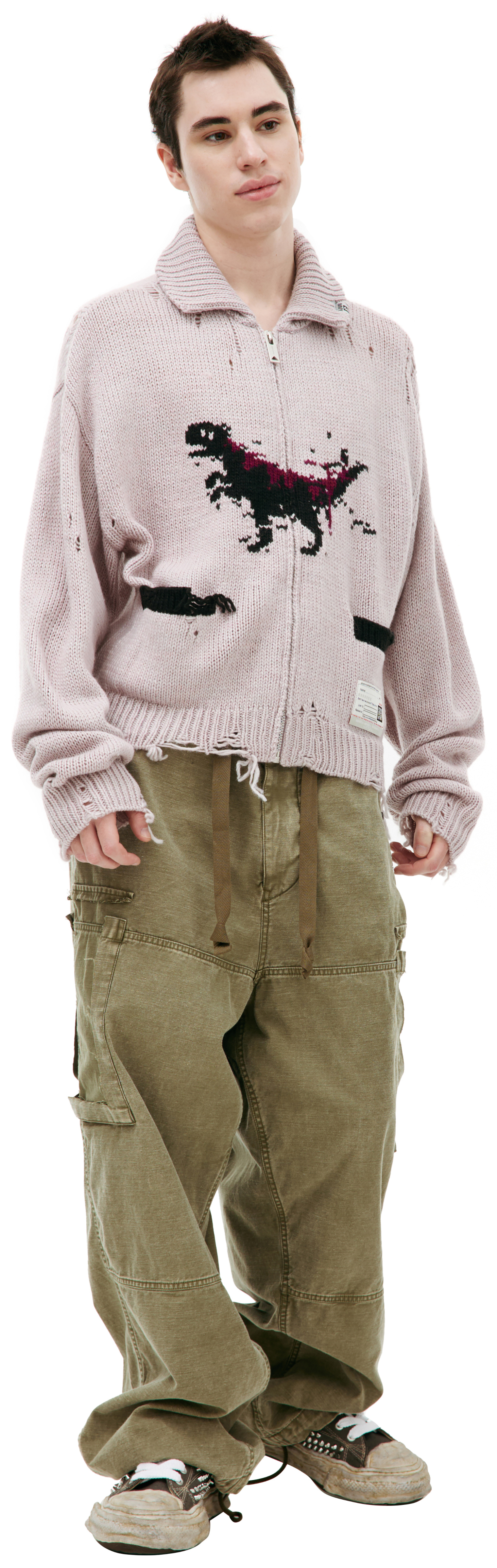 Maison Mihara Yasuhiro \'Dinosaur-intarsia\' knitted cardigan