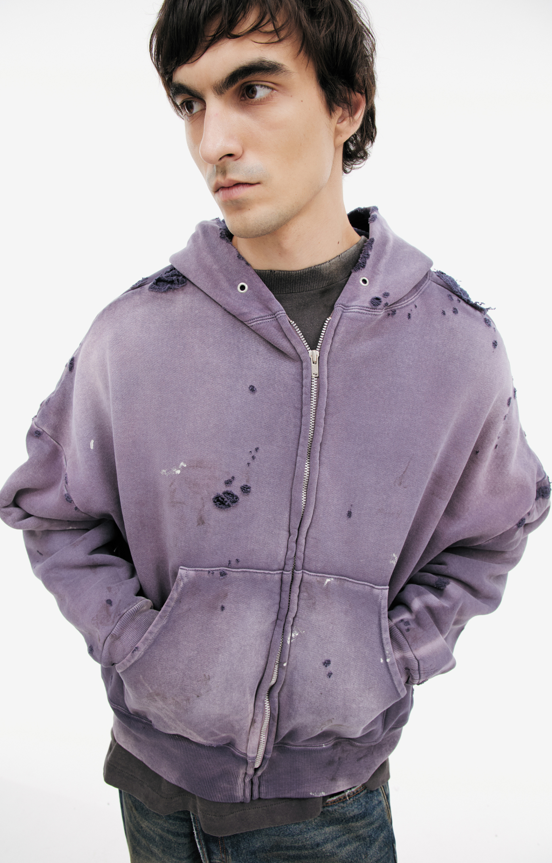 Saint Mxxxxxx Ripped hoodie with zipper