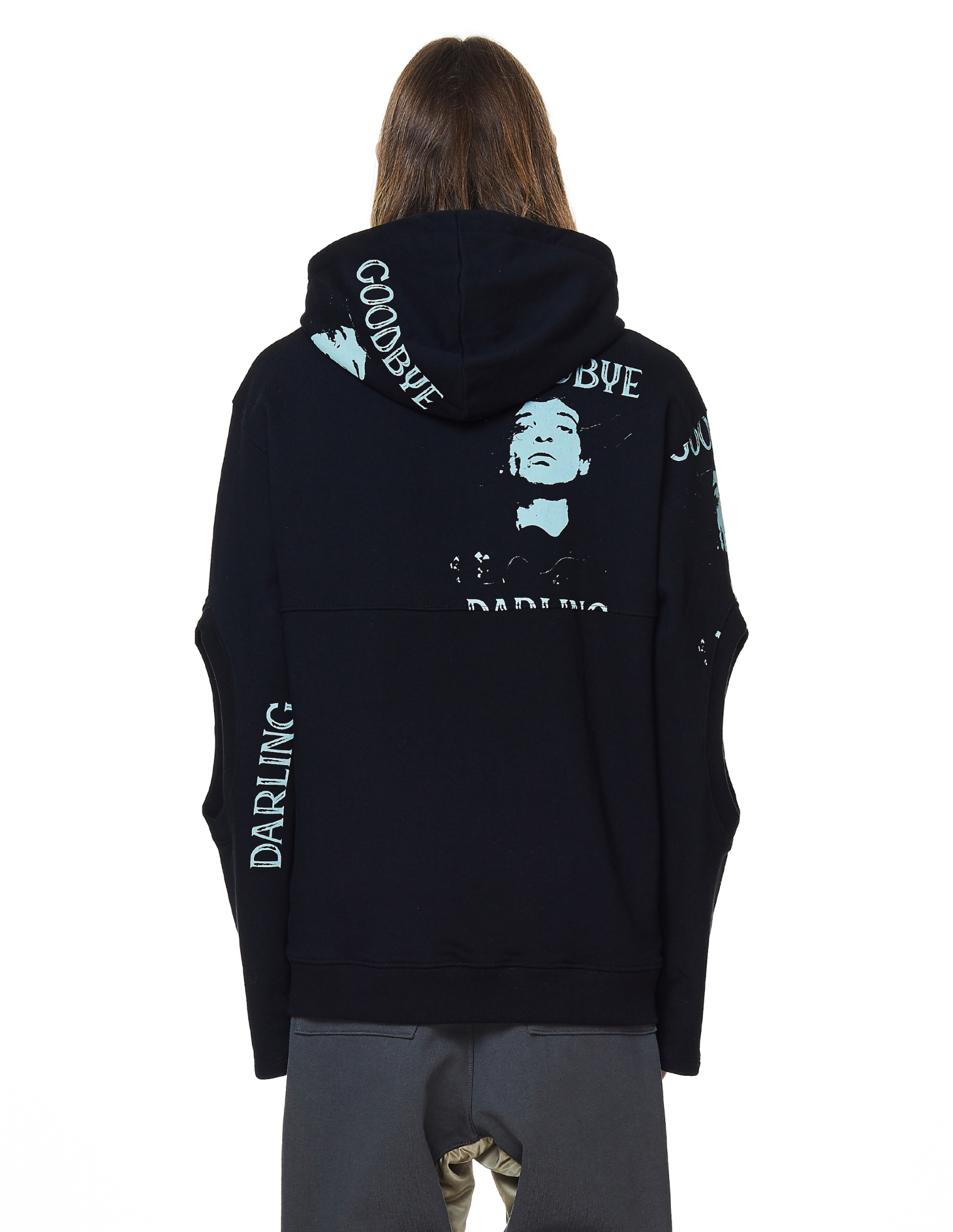 Midnight Studios Black Printed Zip-Up Cotton Hoodie