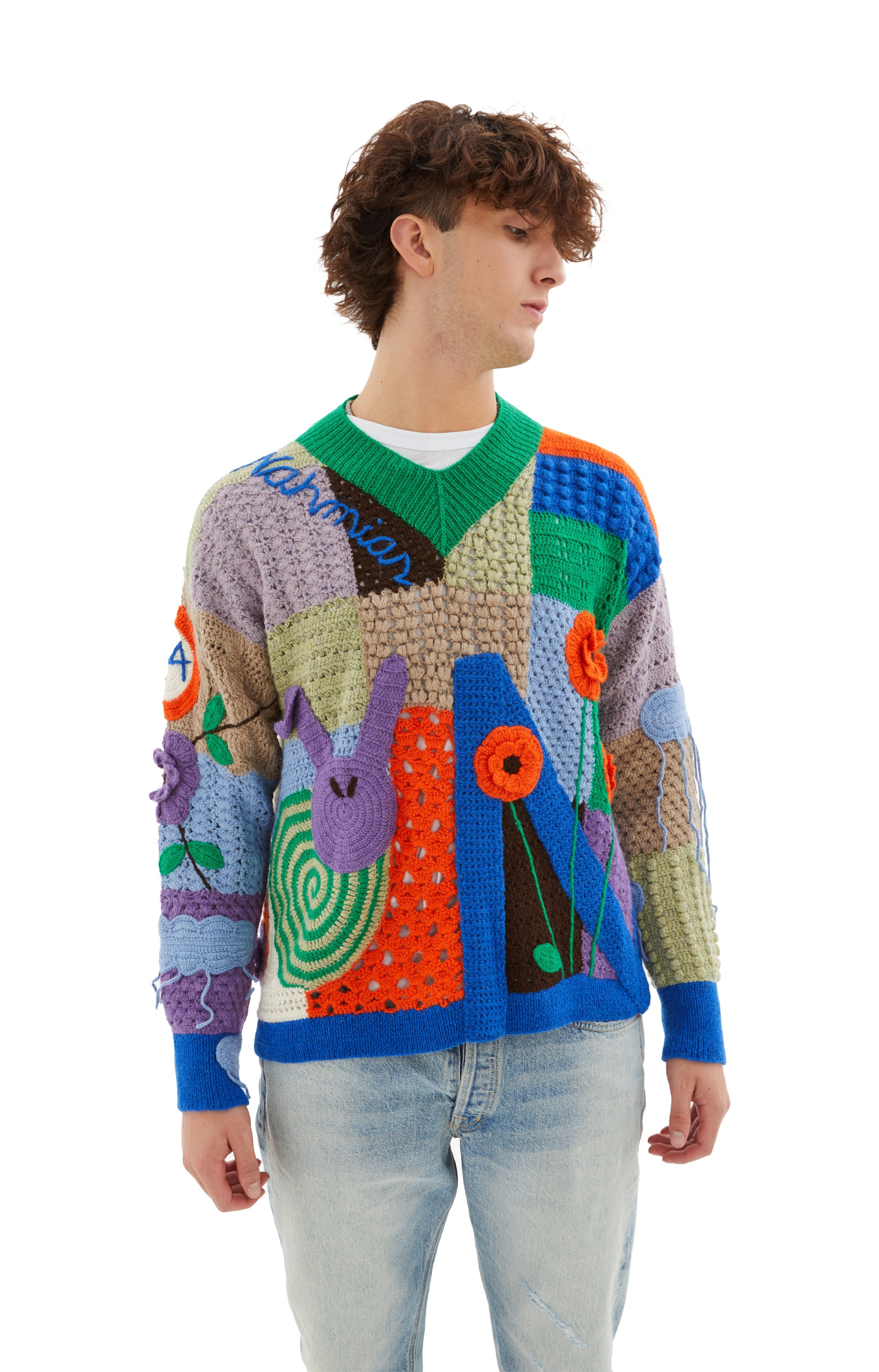 Nahmias California Poetry Crochet V-Neck