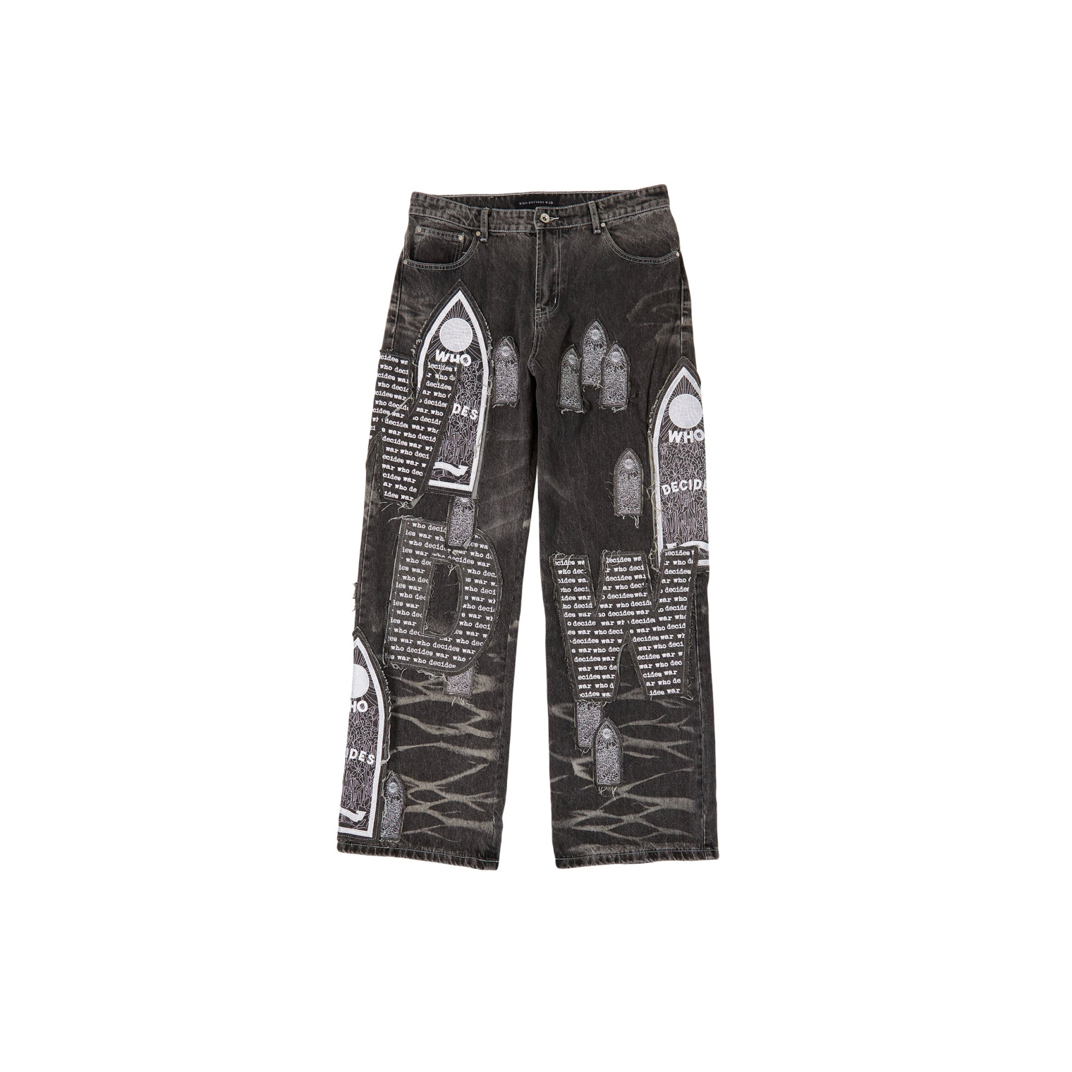 Who Decides War Motif Patched Denim
