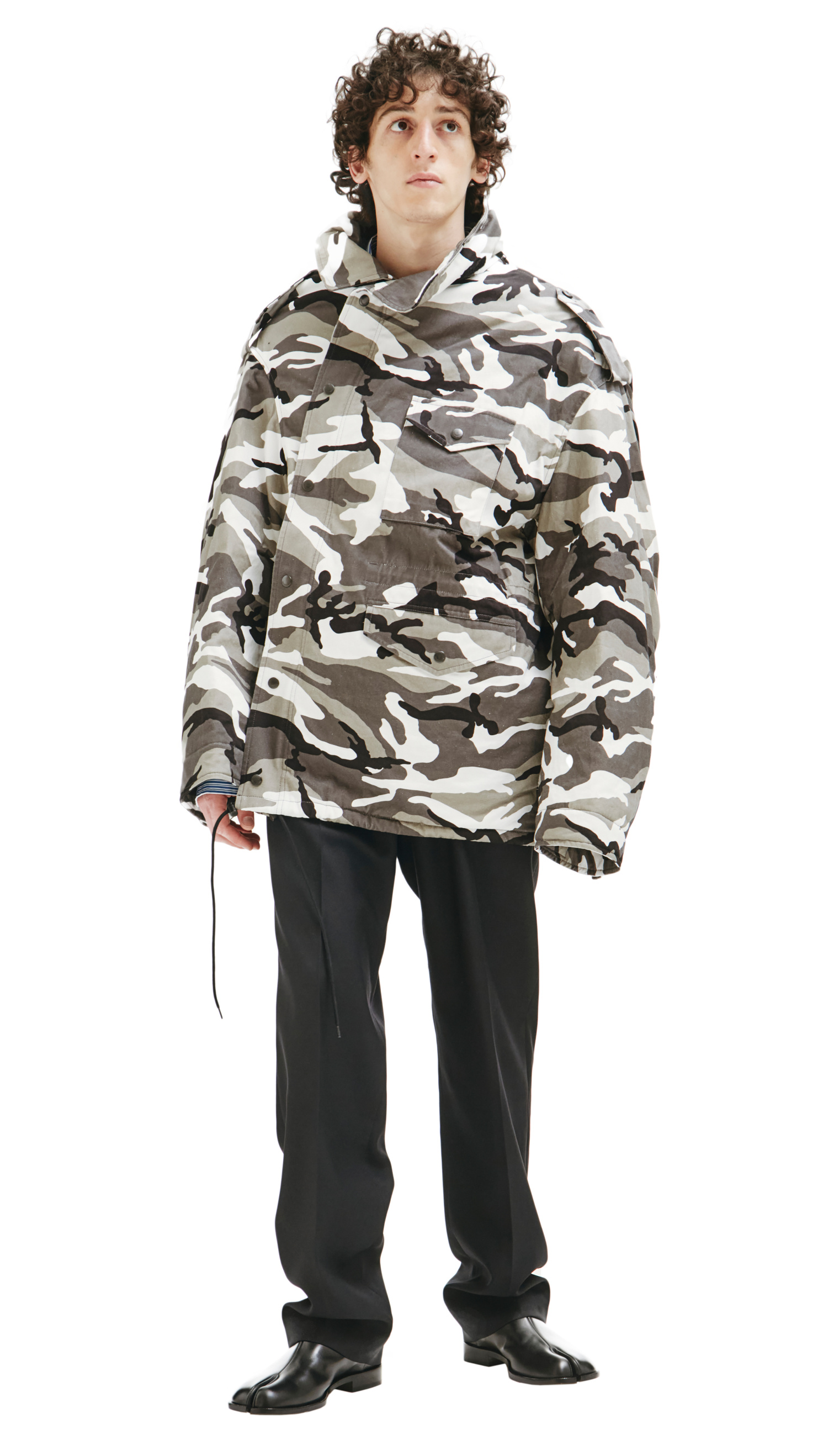 Balenciaga Off-shoulder Camouflage-print Military Parka