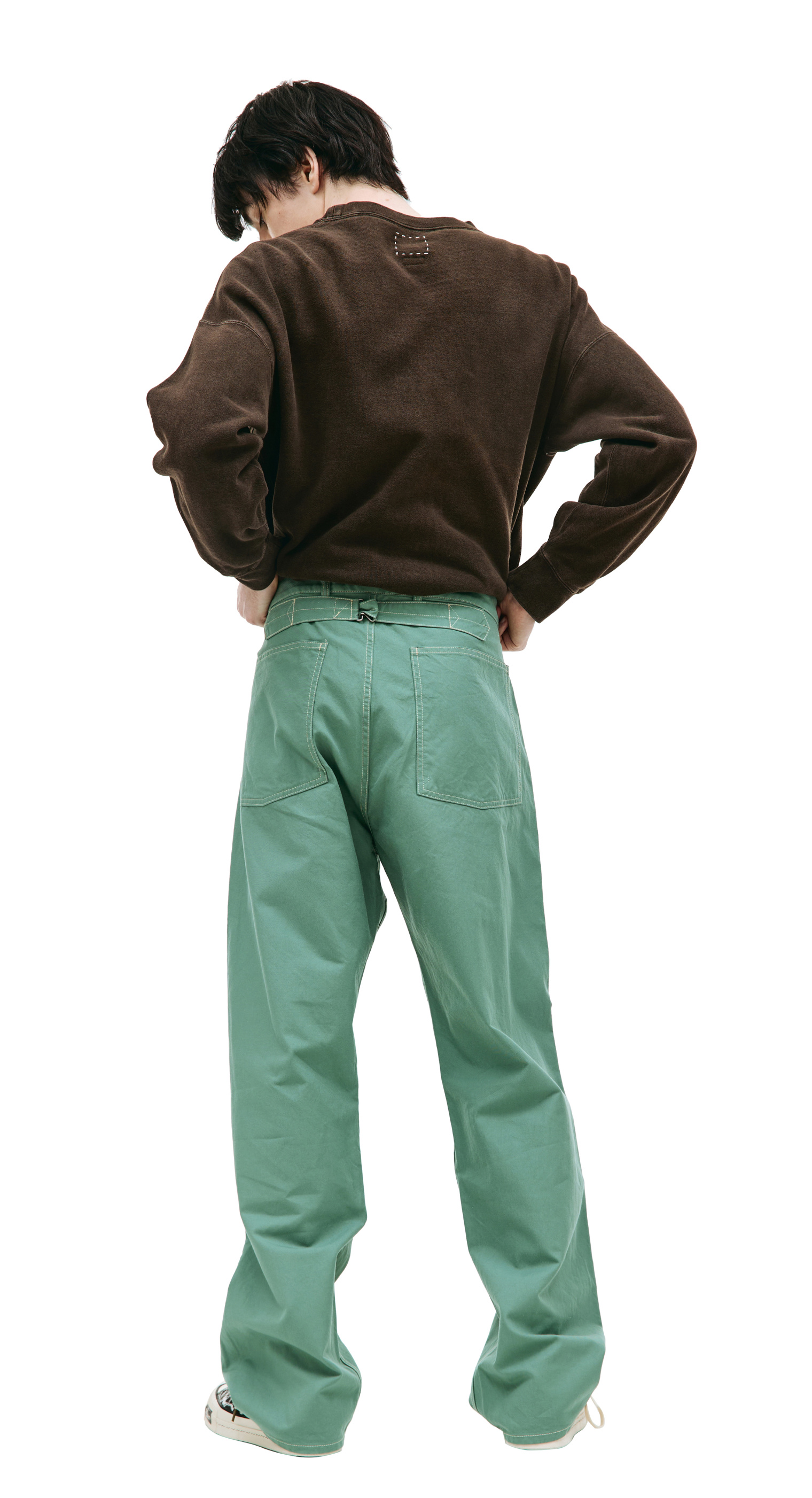 visvim Зеленые брюки Carpenter с накладными карманами