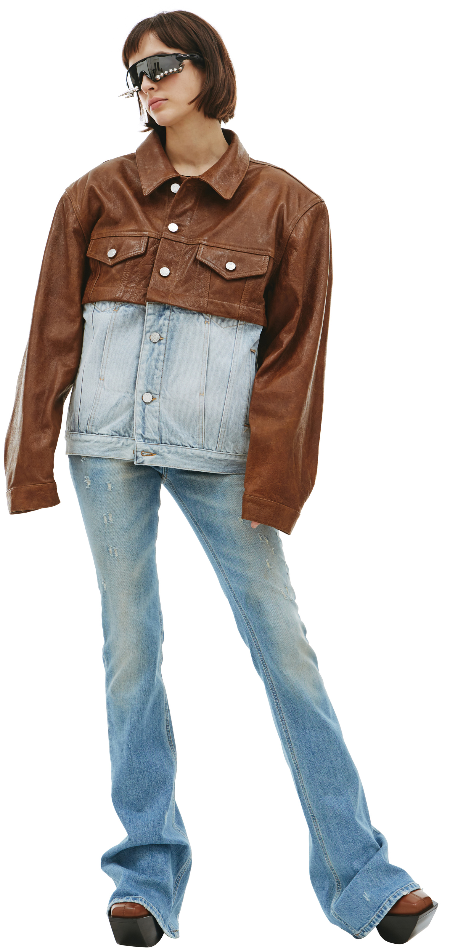 VTMNTS Convertible leather and denim jacket