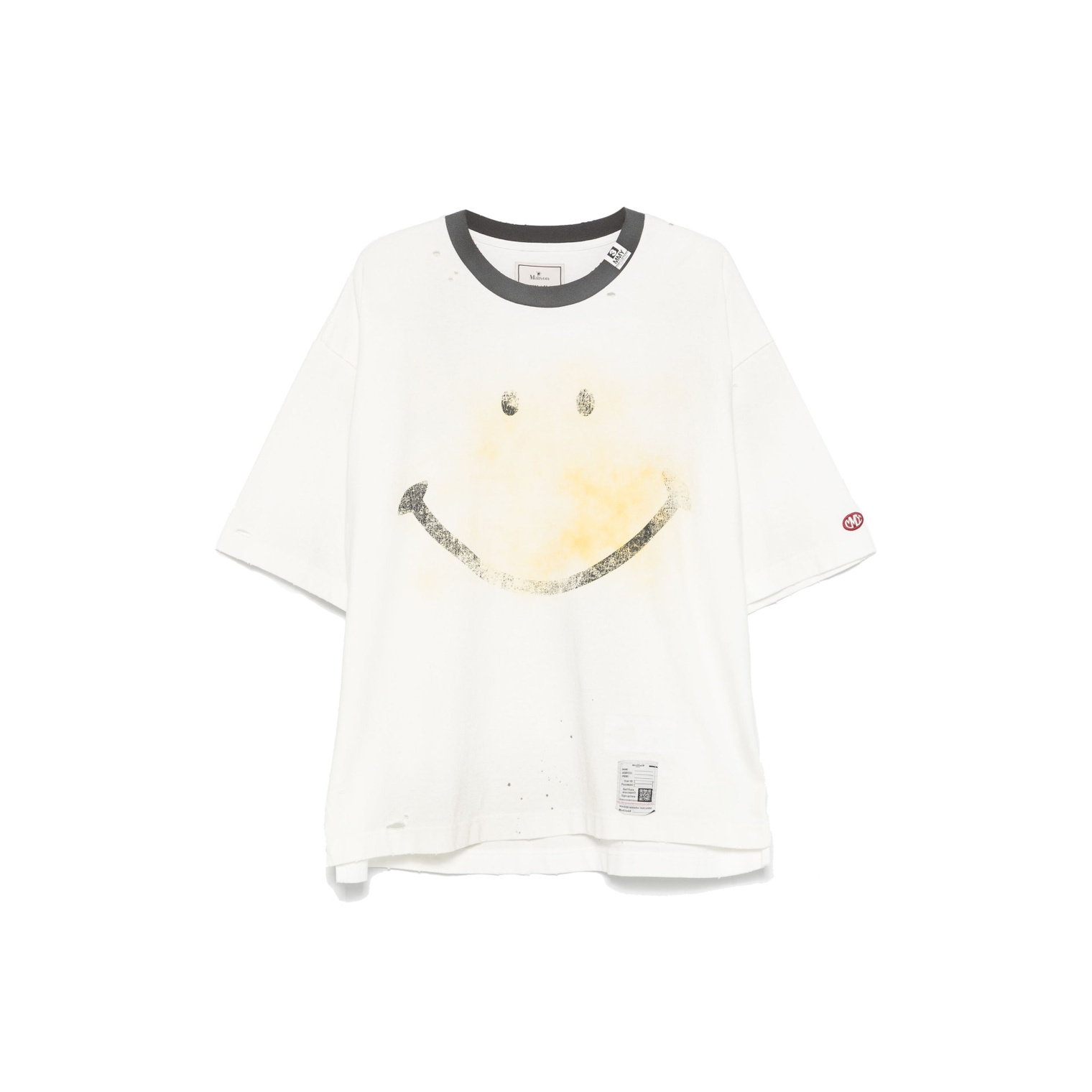 Maison Mihara Yasuhiro Smily Face Printed Distressed T-Shirt