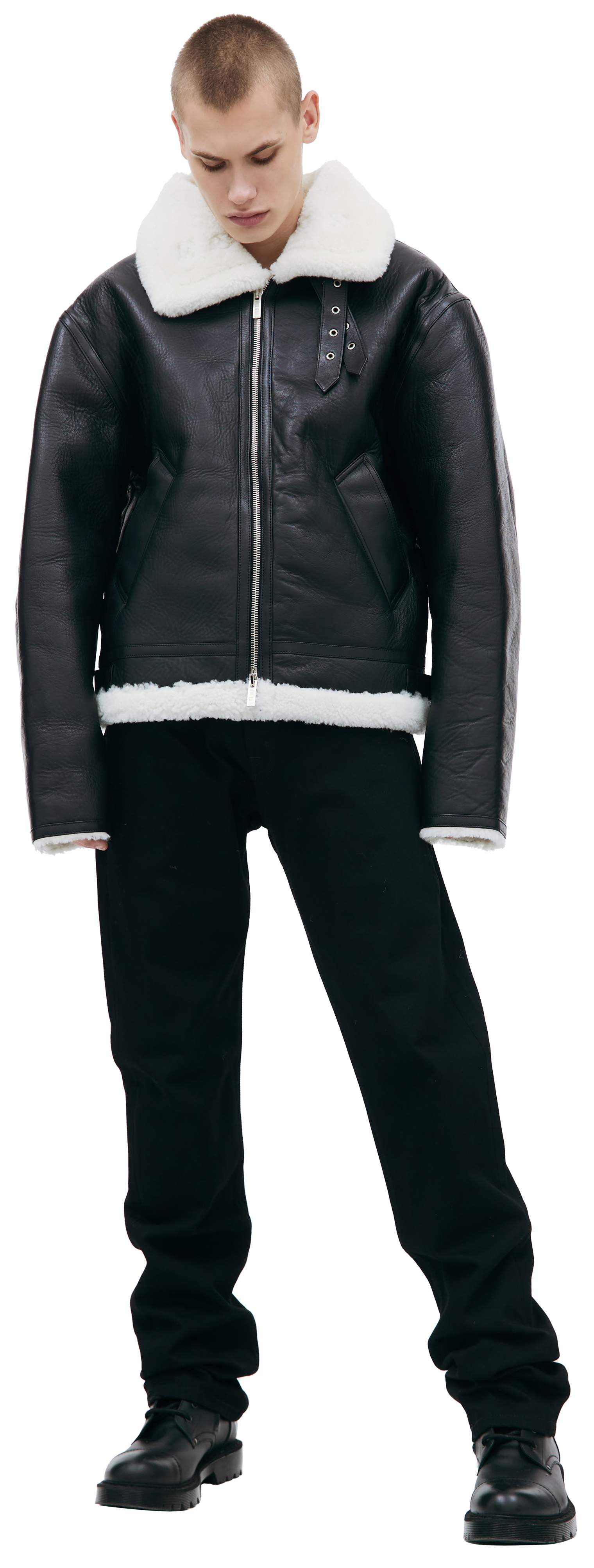 VTMNTS Black buckle shearling jacket