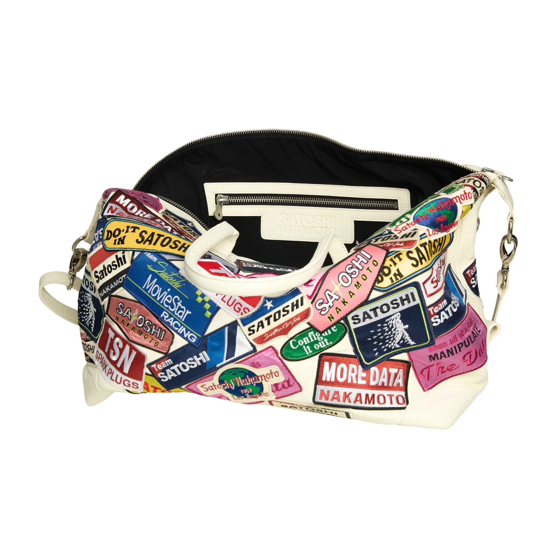 Satoshi Nakamoto Leather bag with patches