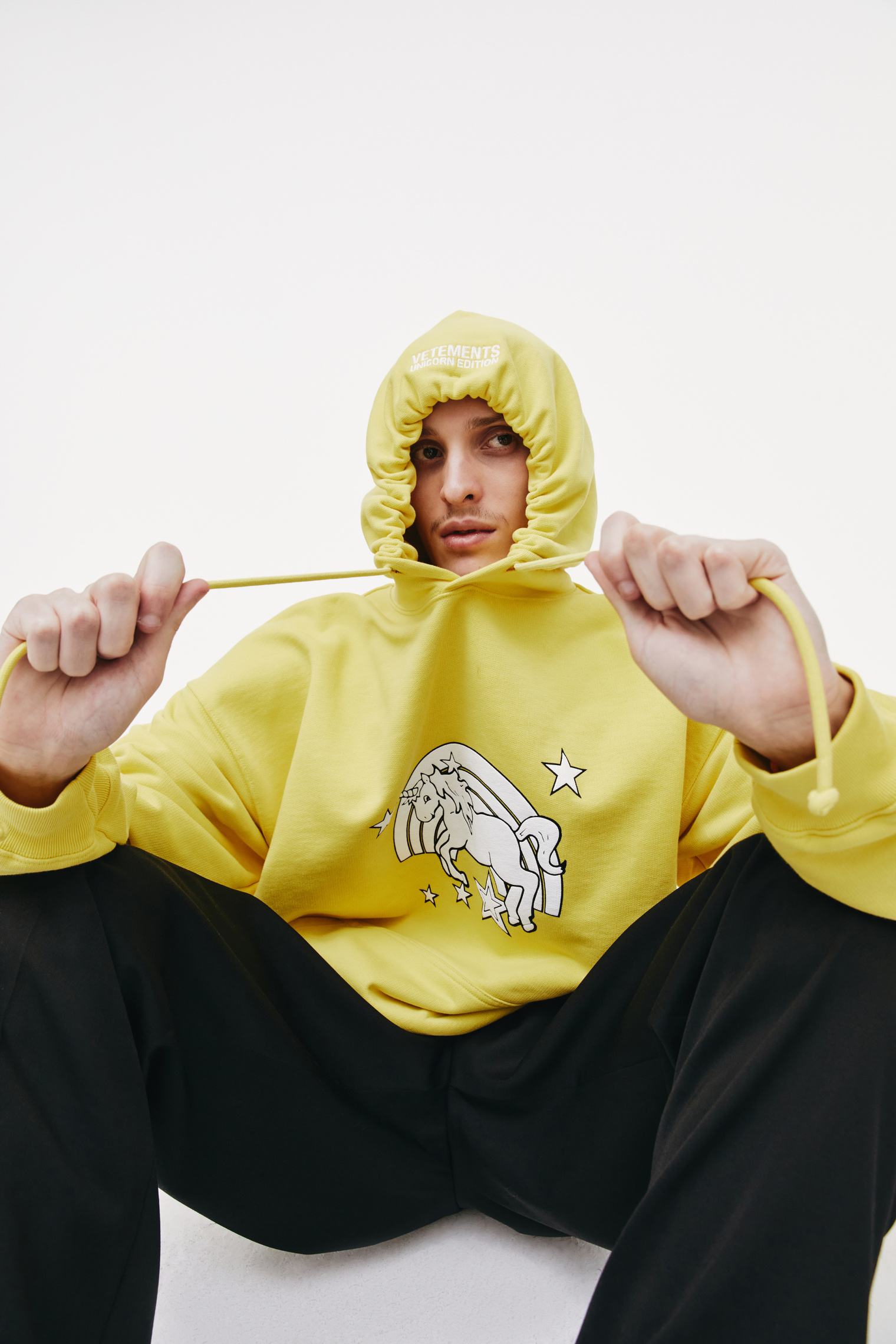 VETEMENTS Yellow Cotton Oversize Unicorn Hoodie