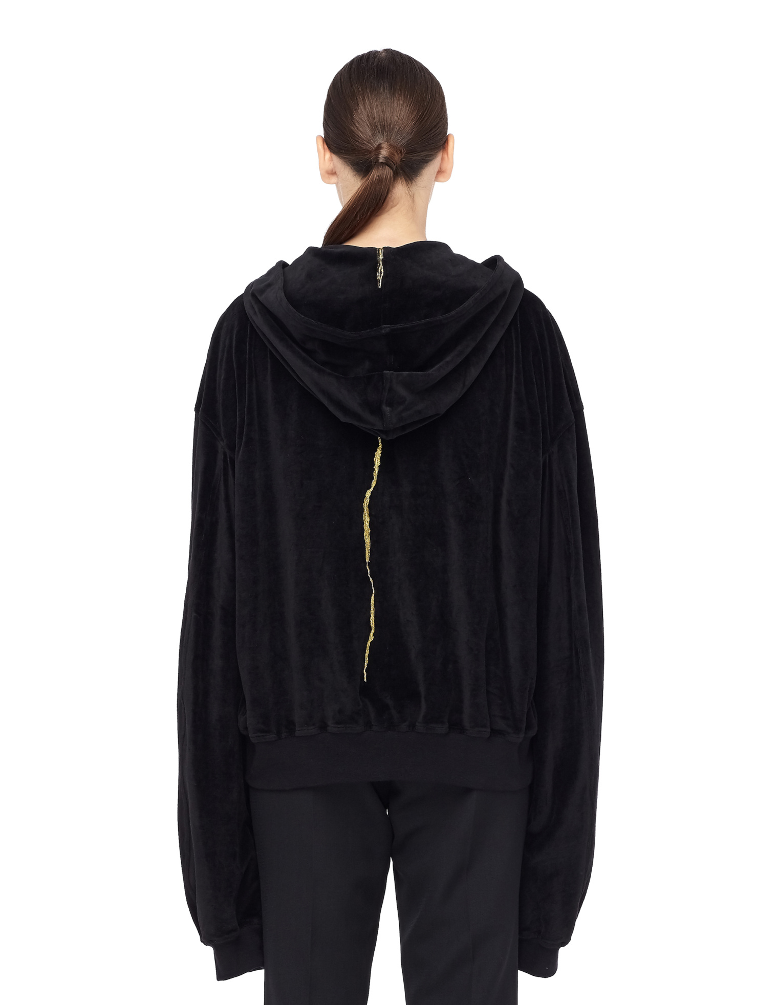 Haider Ackermann Velvet Zip Up Embroidered Hoodie