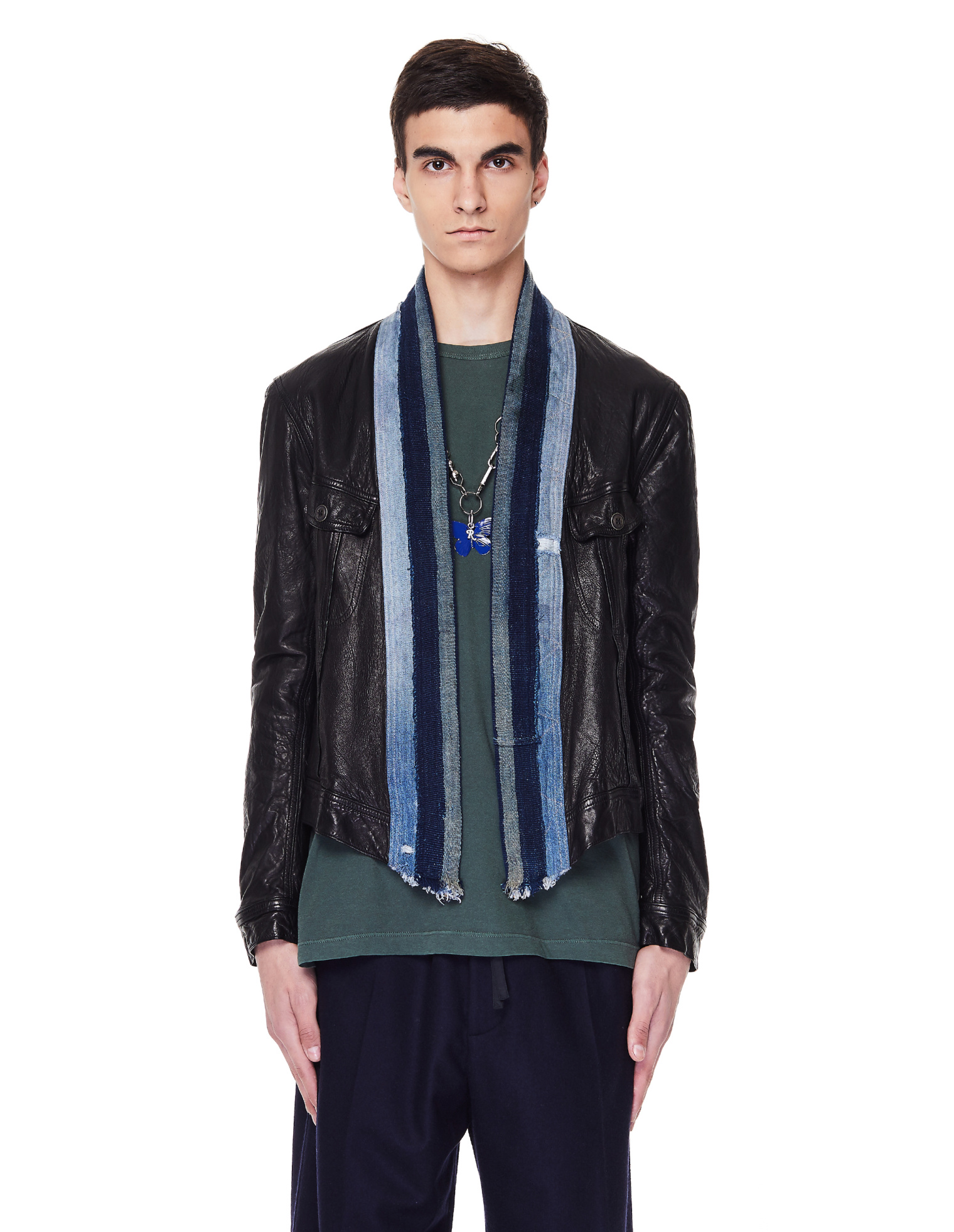 Greg Lauren Кожаная куртка с джинсовой отделкой