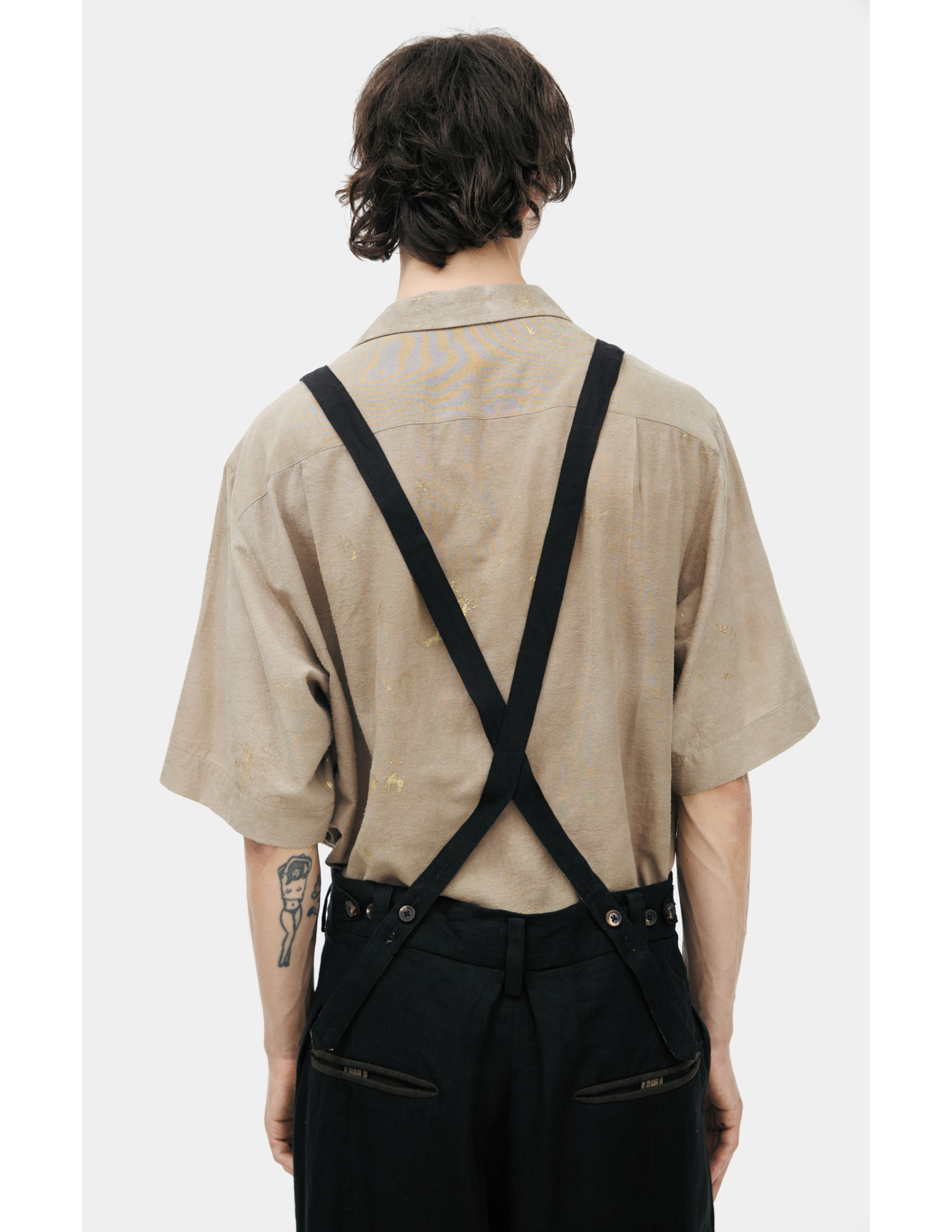 Ziggy Chen Брюки-0M2610550 широкие брюки с регулируемыми подтяжками на пуговицах, черные