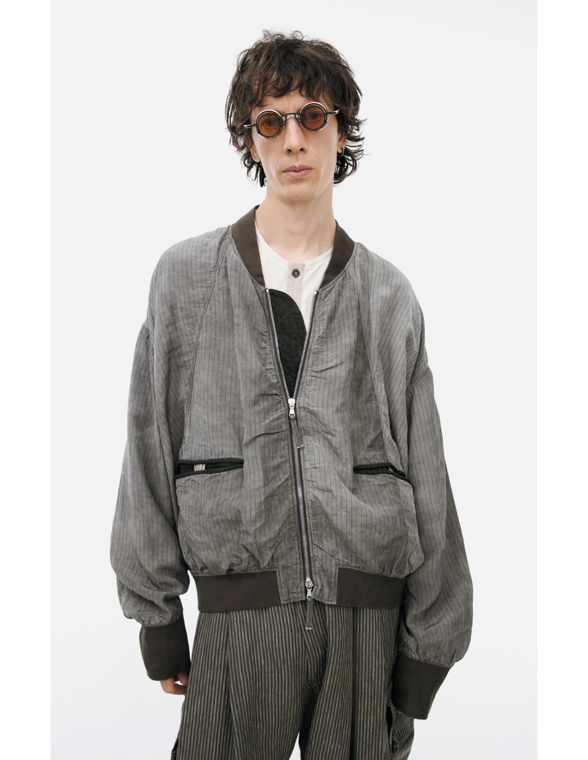 Ziggy Chen Куртка-0M2610936 STRIPED BOMBER JACKET, объемный бомбер с застежкой на молнию, светло корич