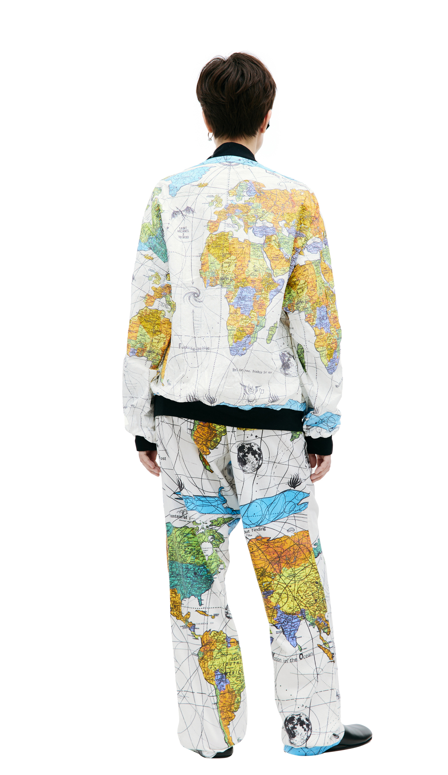 Saint Michael Saint Michael x Dr. Woo world map bomber jacket