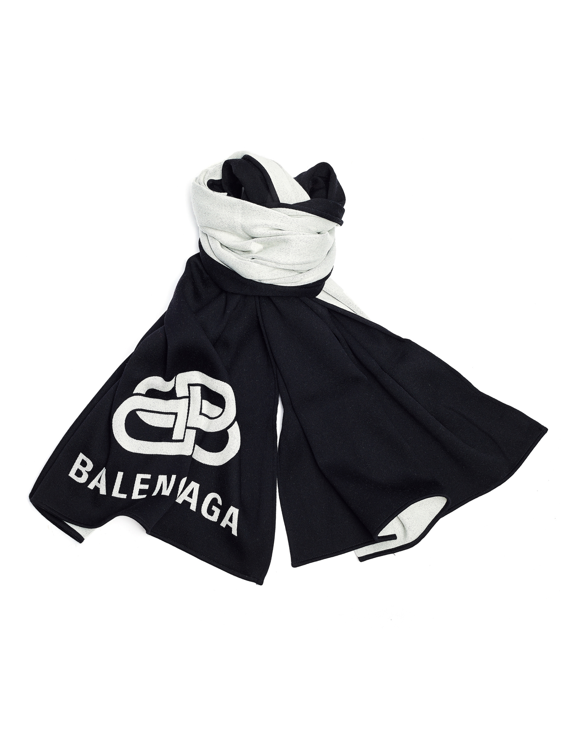 Balenciaga Black & White Wool BB Scarf