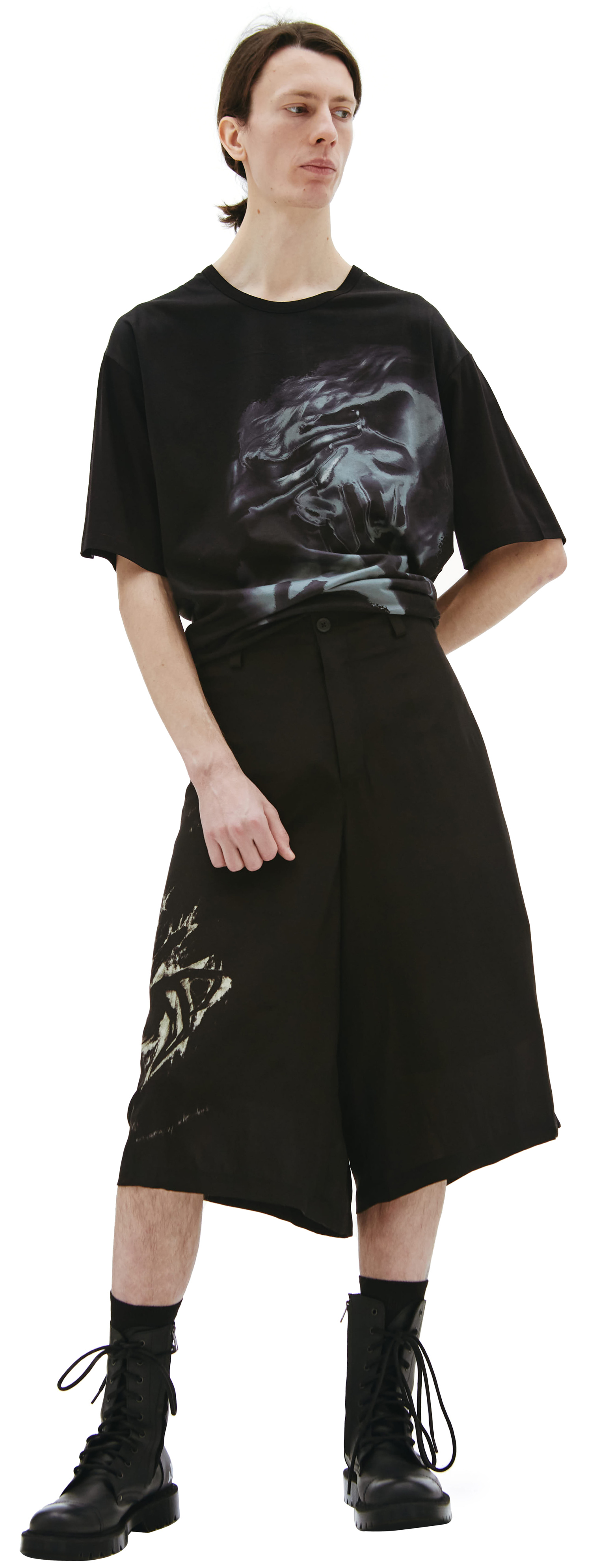 Yohji Yamamoto Шелковые шорты с принтом
