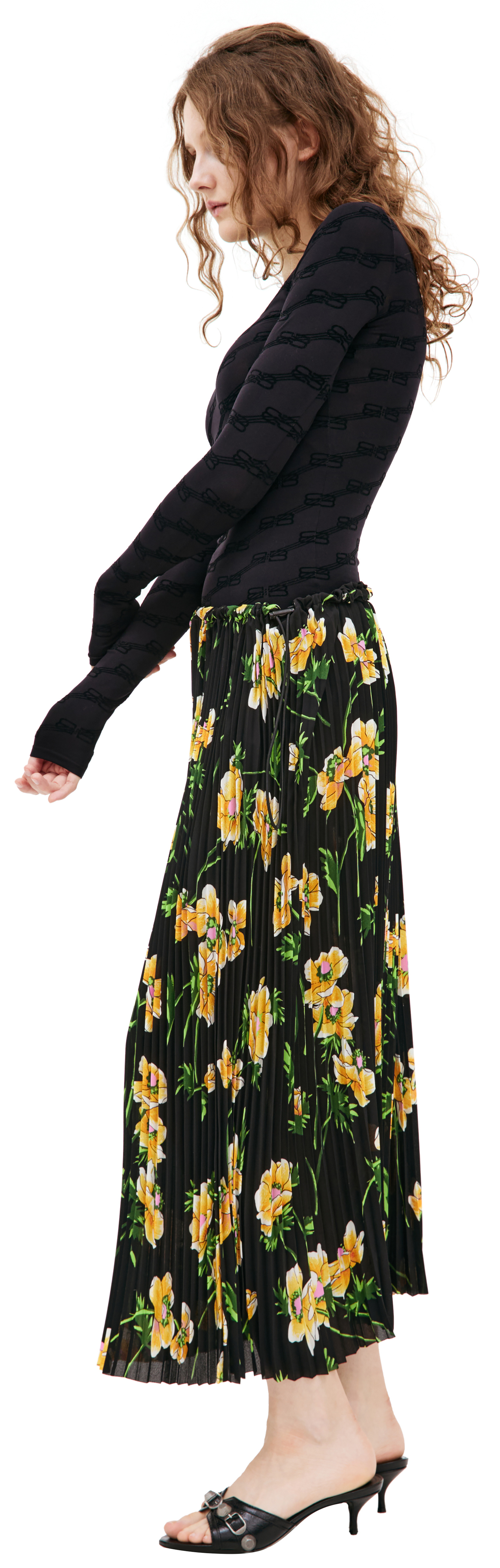 Balenciaga Pleated midi skirt with floral print