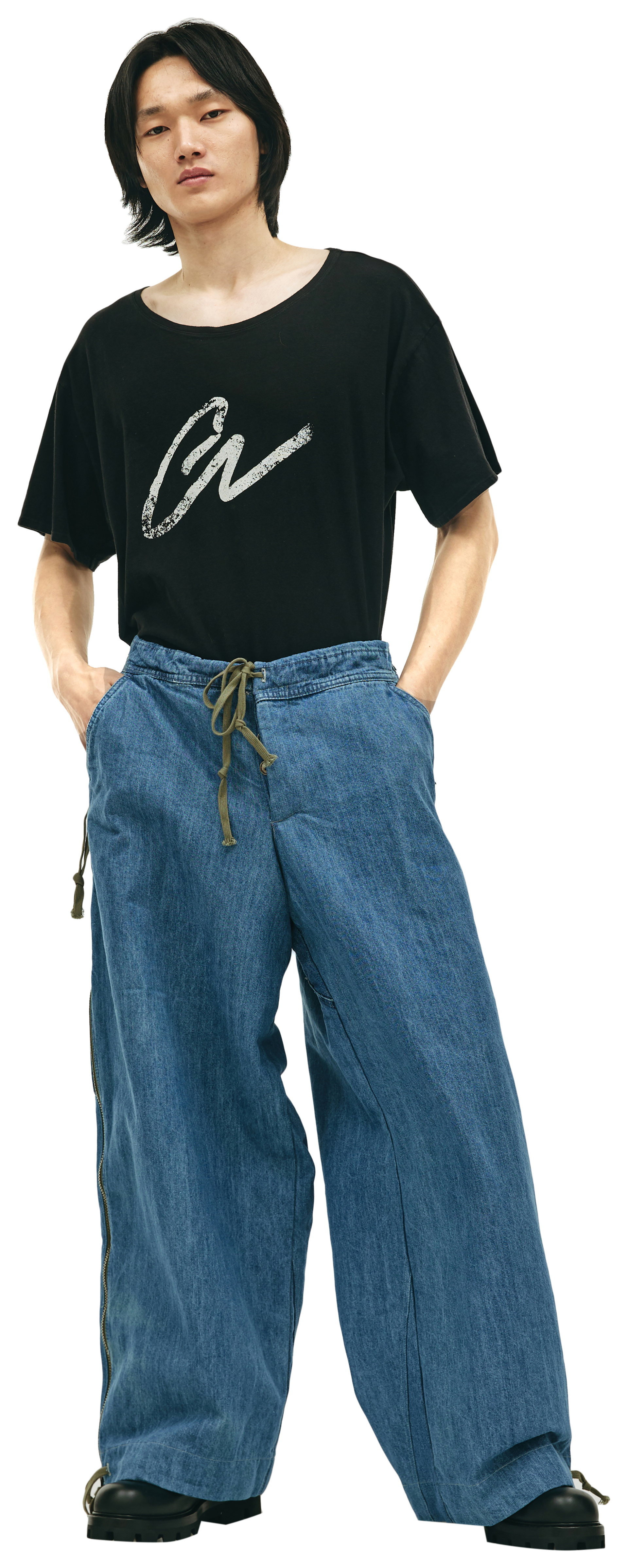 Greg Lauren Wide jeans with zippers