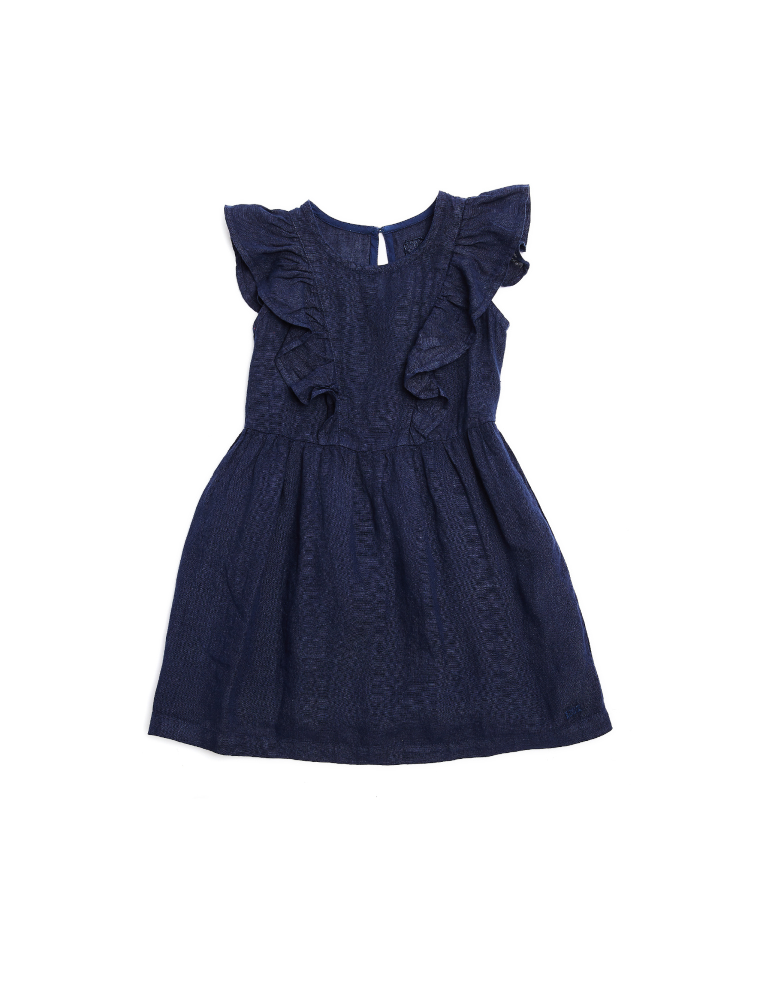 120% Lino Kids Синее льняное платье с рюшами