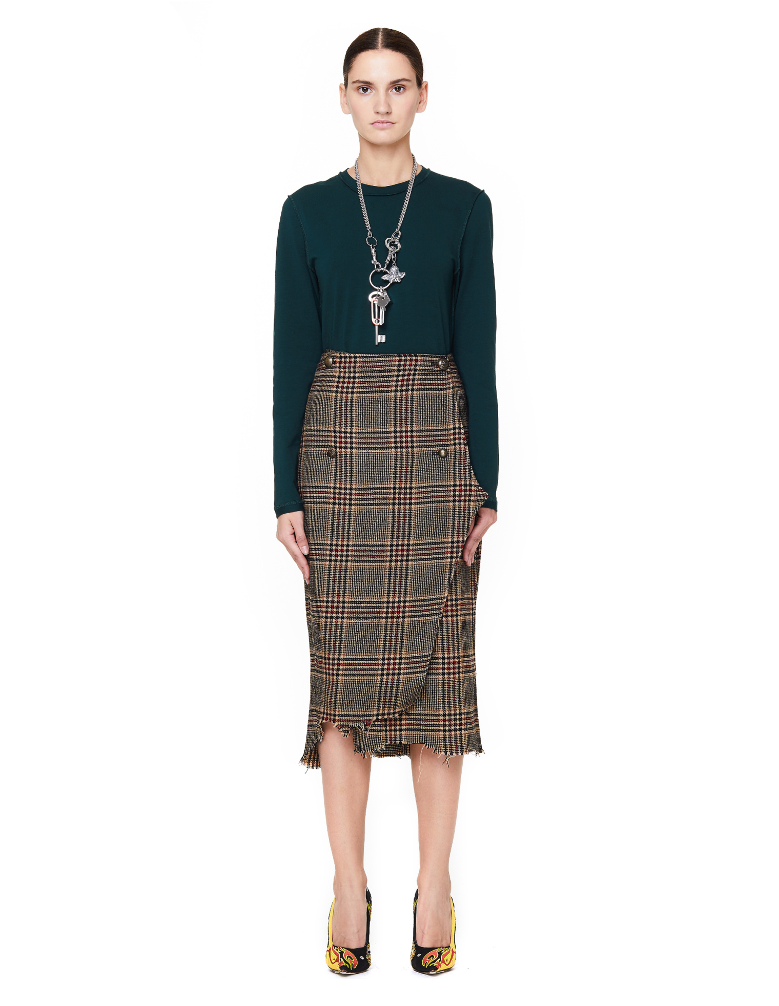 VETEMENTS Distressed Checked Wool Wrap Skirt