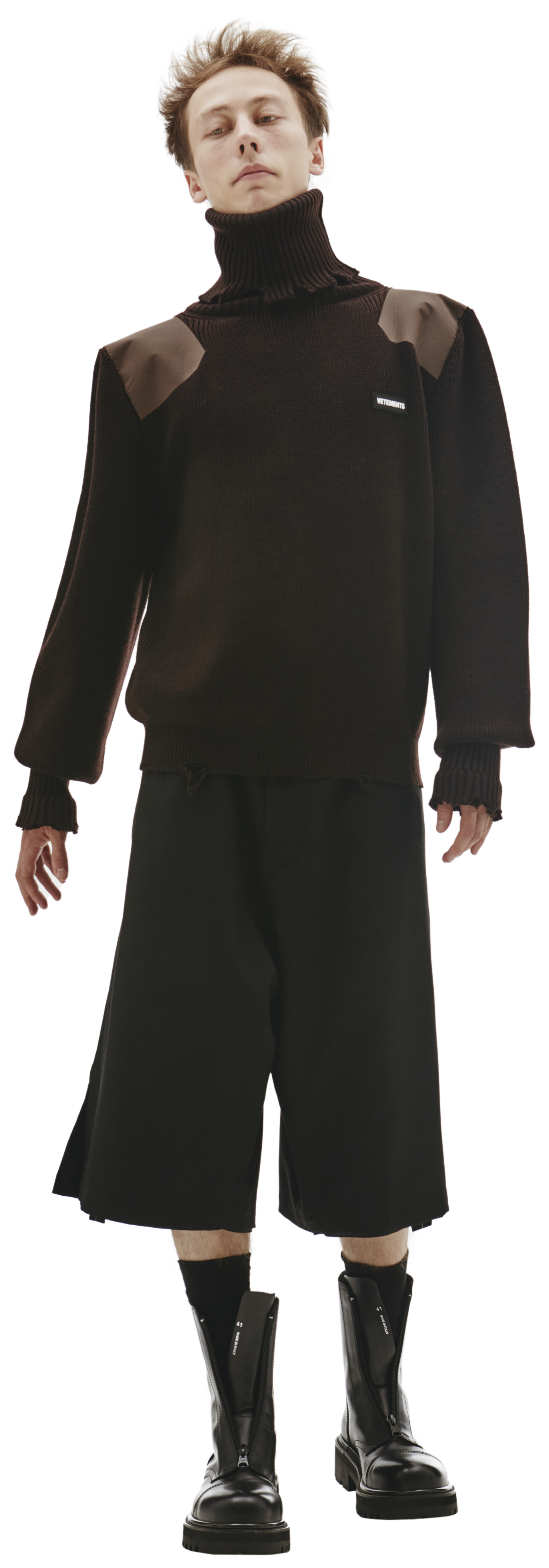 VETEMENTS Brown Wool Destroyed Turtleneck Sweater