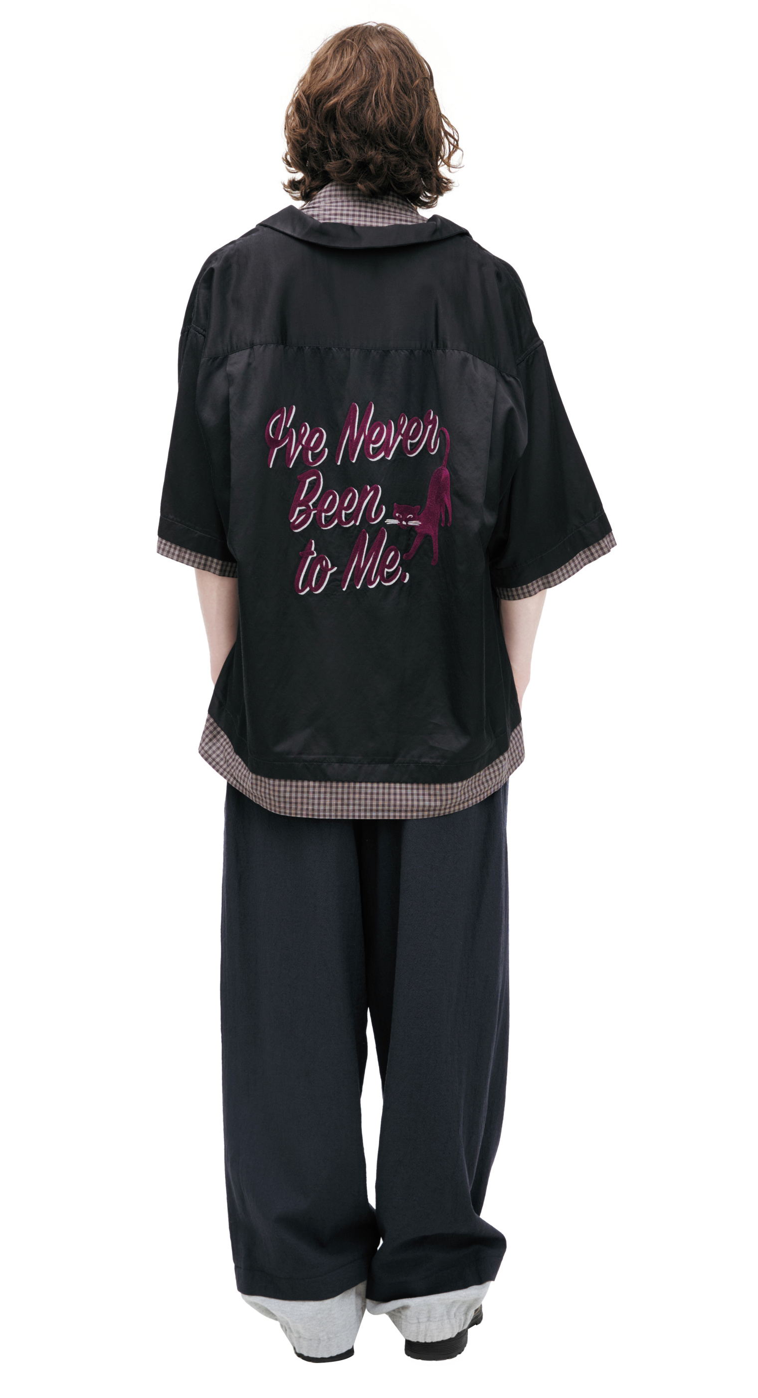 Buy Maison Mihara Yasuhiro men black double-layered printed shirt