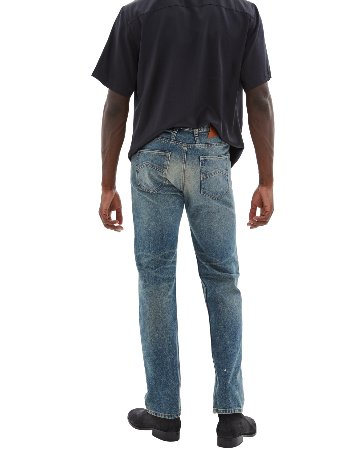 RHUDE Брюки-RHPF23PA070123720032 джинсы, узкие, в дырках и краске, синий