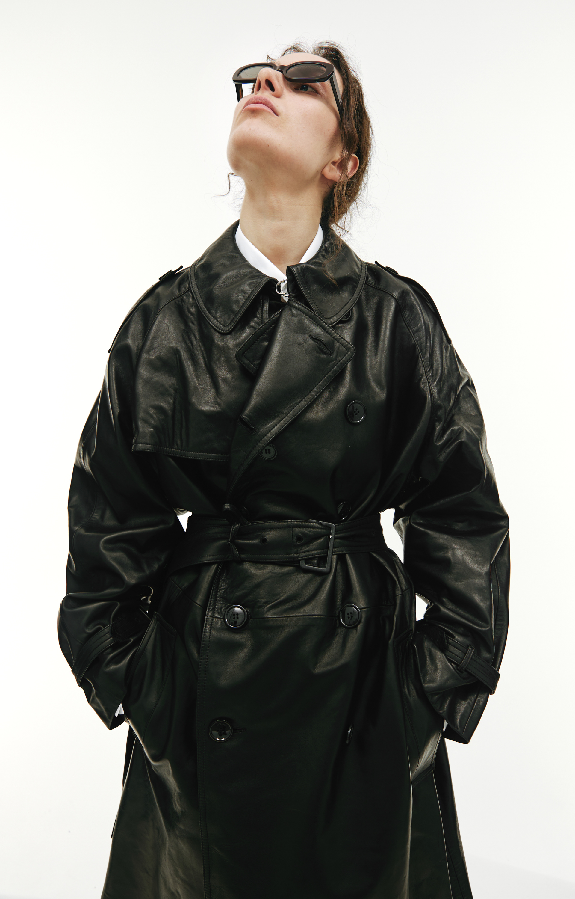 VETEMENTS Black leather trench coat