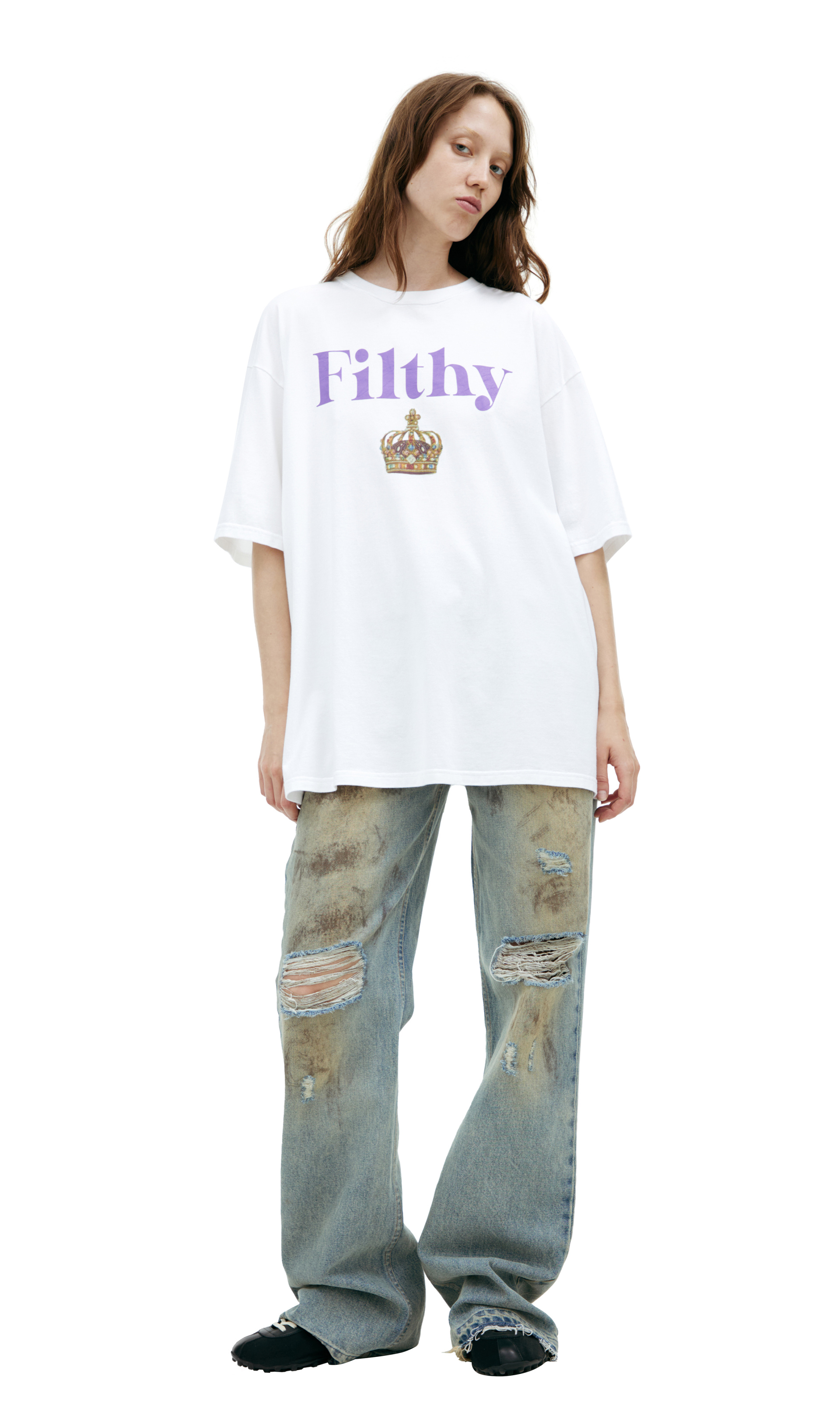 Buy VETEMENTS women white 'spoiled by god' t-shirt for $358