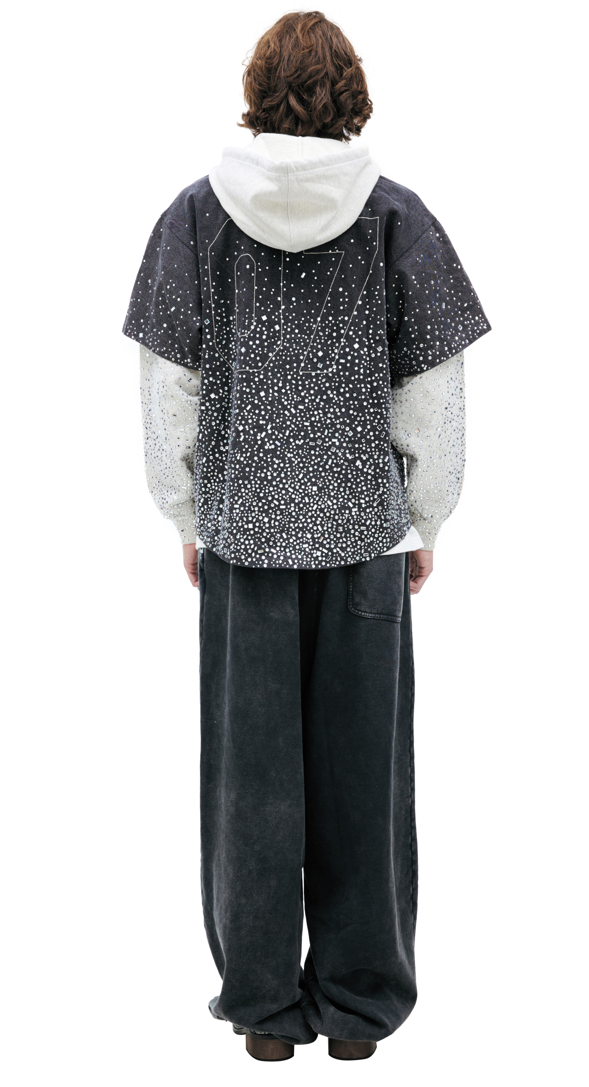 Satoshi Nakamoto Denim hoodie with rhinestones