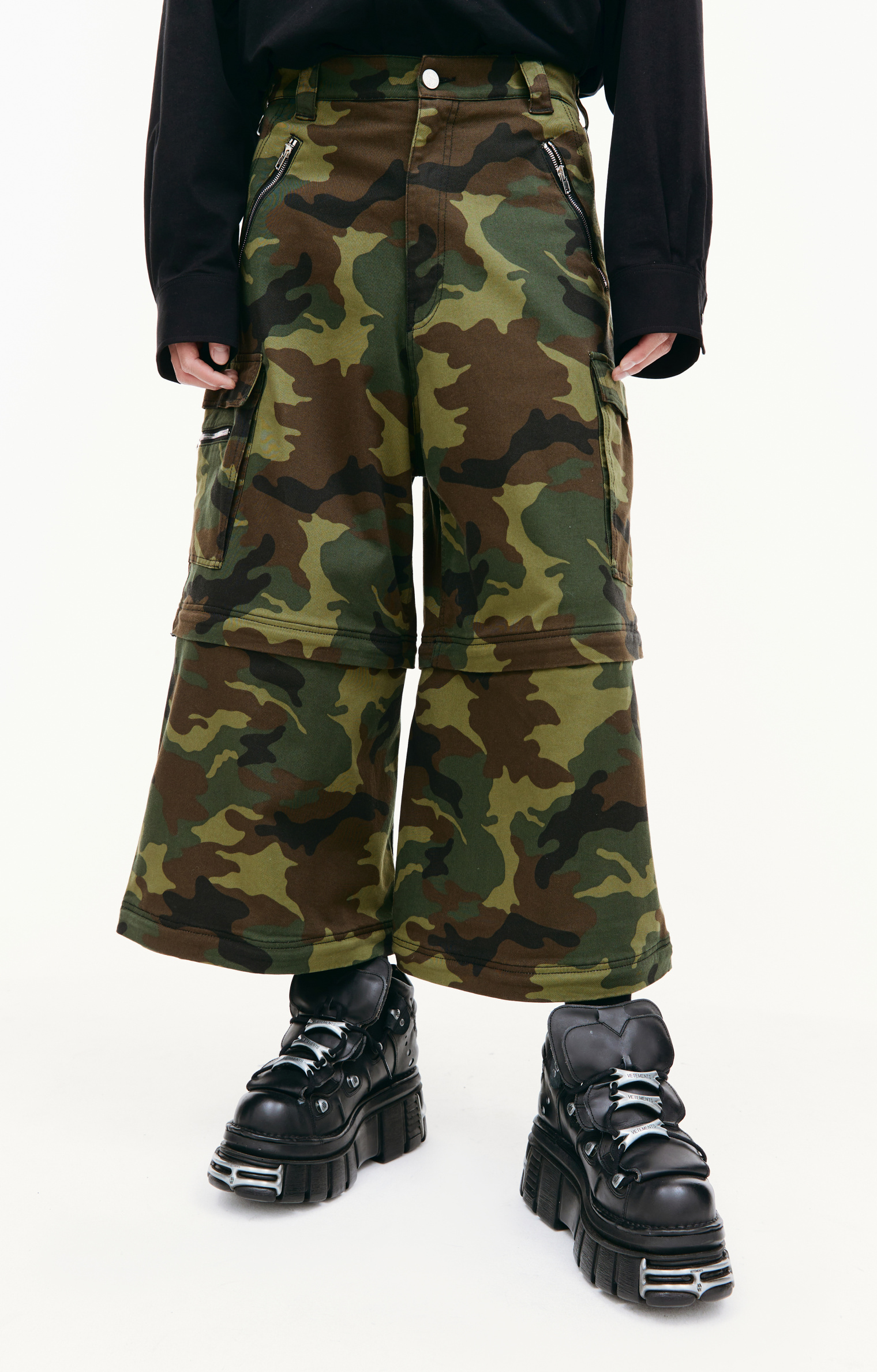 Buy VETEMENTS men khaki transformer camouflage cargo trousers for 