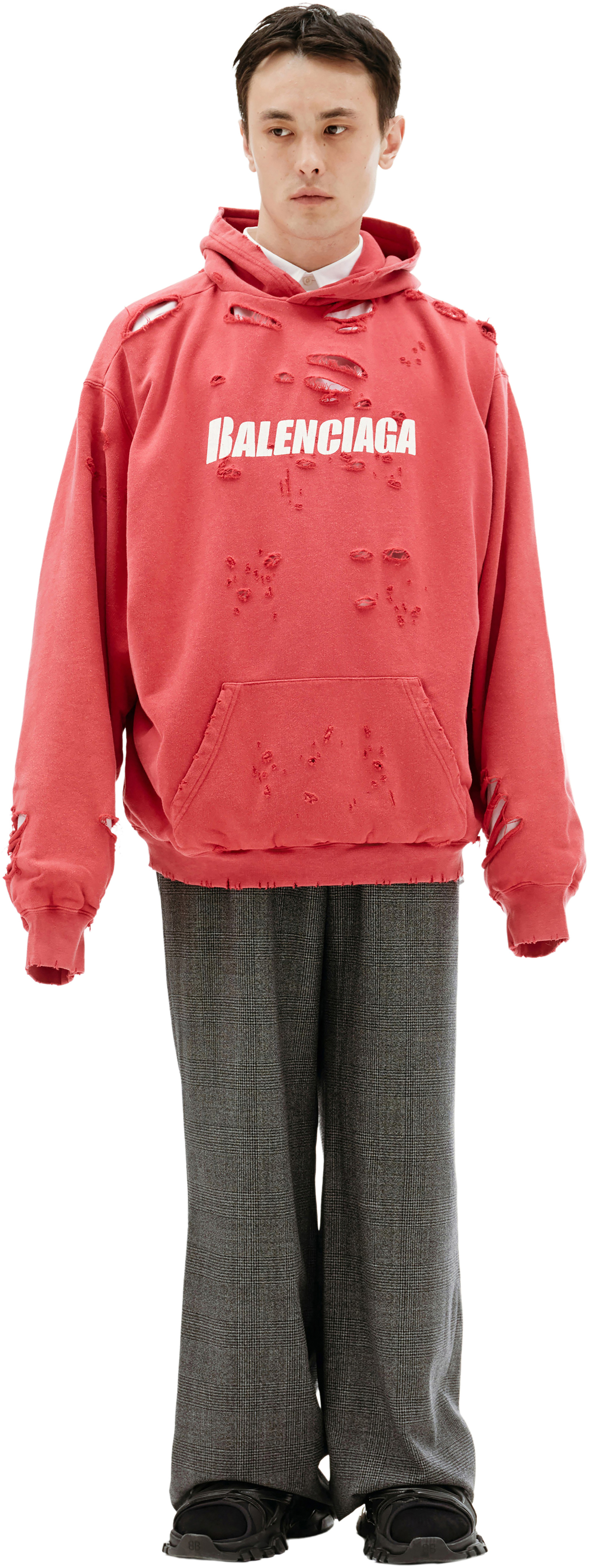 Balenciaga Distressed Logo Printed Hoodie
